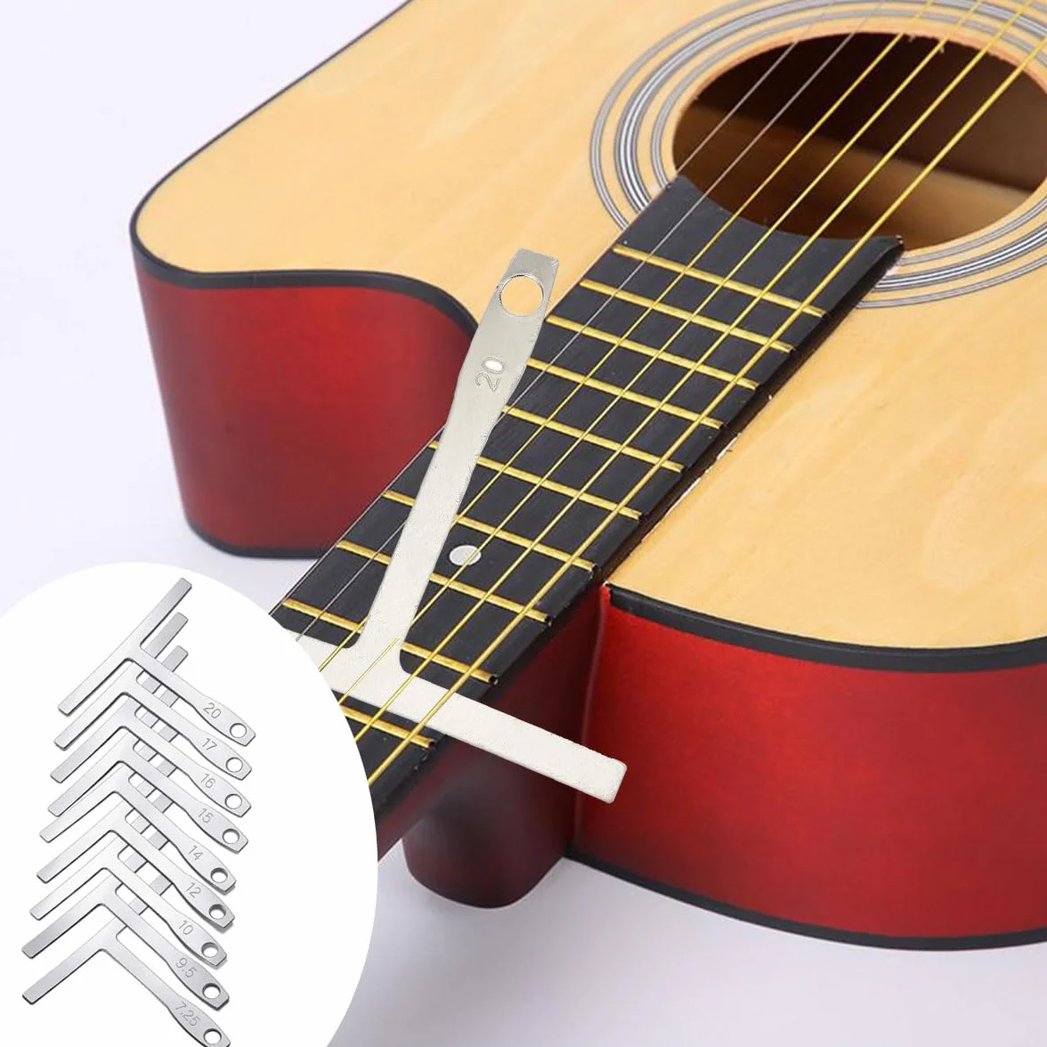 Medidor de Radio de Precisión, Calibre para Guitarra Bajo, Herramienta Luthier, 9 Piezas