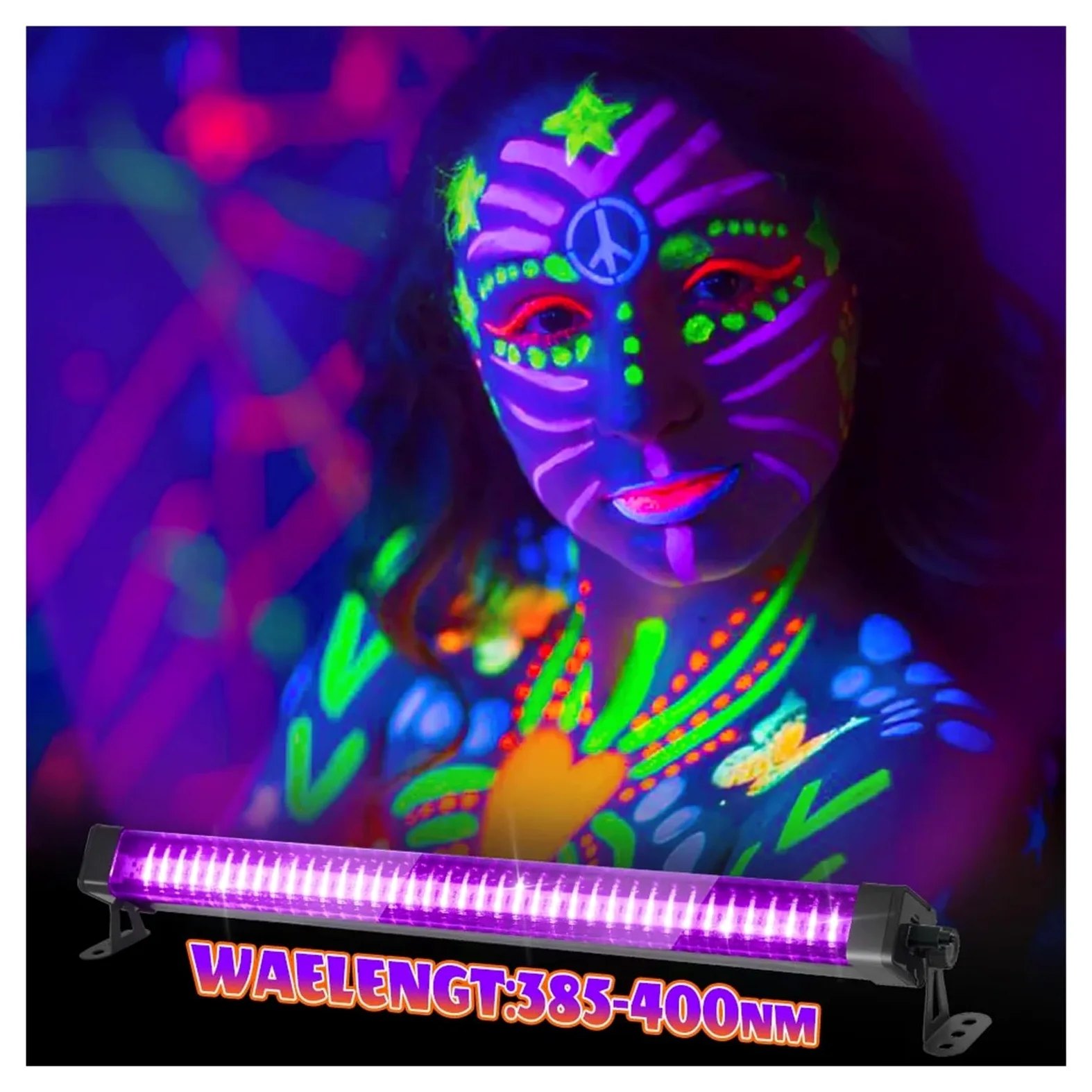 Tubo de luz negra LED 80 luces - Con interruptor, rotación 360 ​​grados, lámpara UV for fiestas fluorescentes, arte corporal, Halloween y Navidad, Multiuso confiable(80LEDs-3P)