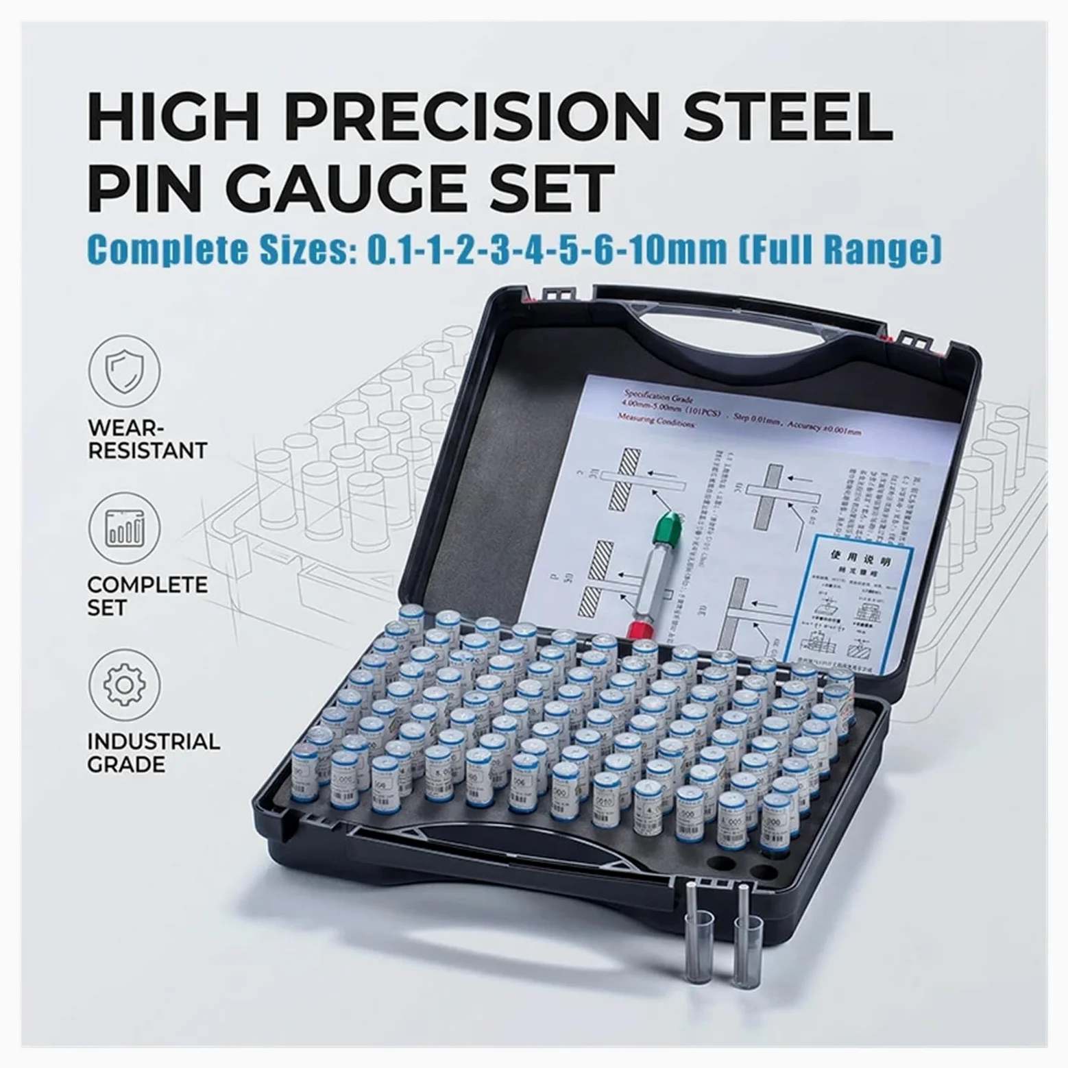 Juego De Calibradores De Precisión De 10mm, Paso 0,01/0,05/0,1mm, Herramientas De Inspección Y Calibración De Micrómetro De Acero Medición precisa(0.10-10.00mm 100Pcs)