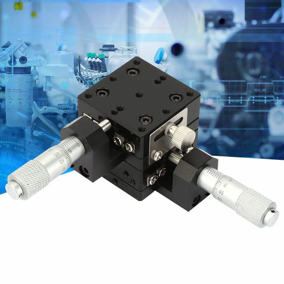 Etapa lineal XY, Keenso Etapa de traducción lineal de precisión manual de micrómetro SEMY40-AC, Guía de rodillos transversales para cojinetes de deslizamiento, Eje XY, 40x40x40mm