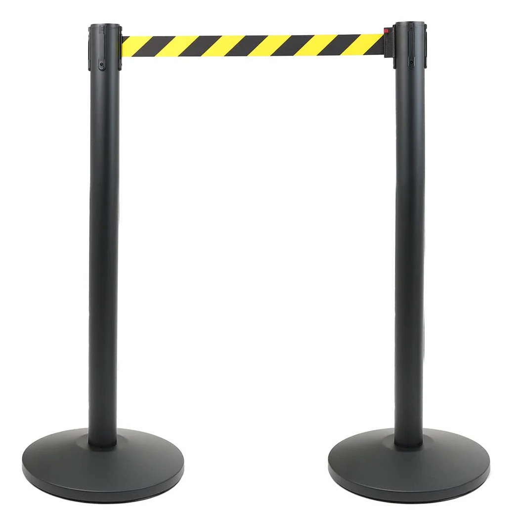Postes separadores con cinta extensible 3 m, retráctil, seguridad, negro base reforzada, ámbitos diversos amarillo-negro
