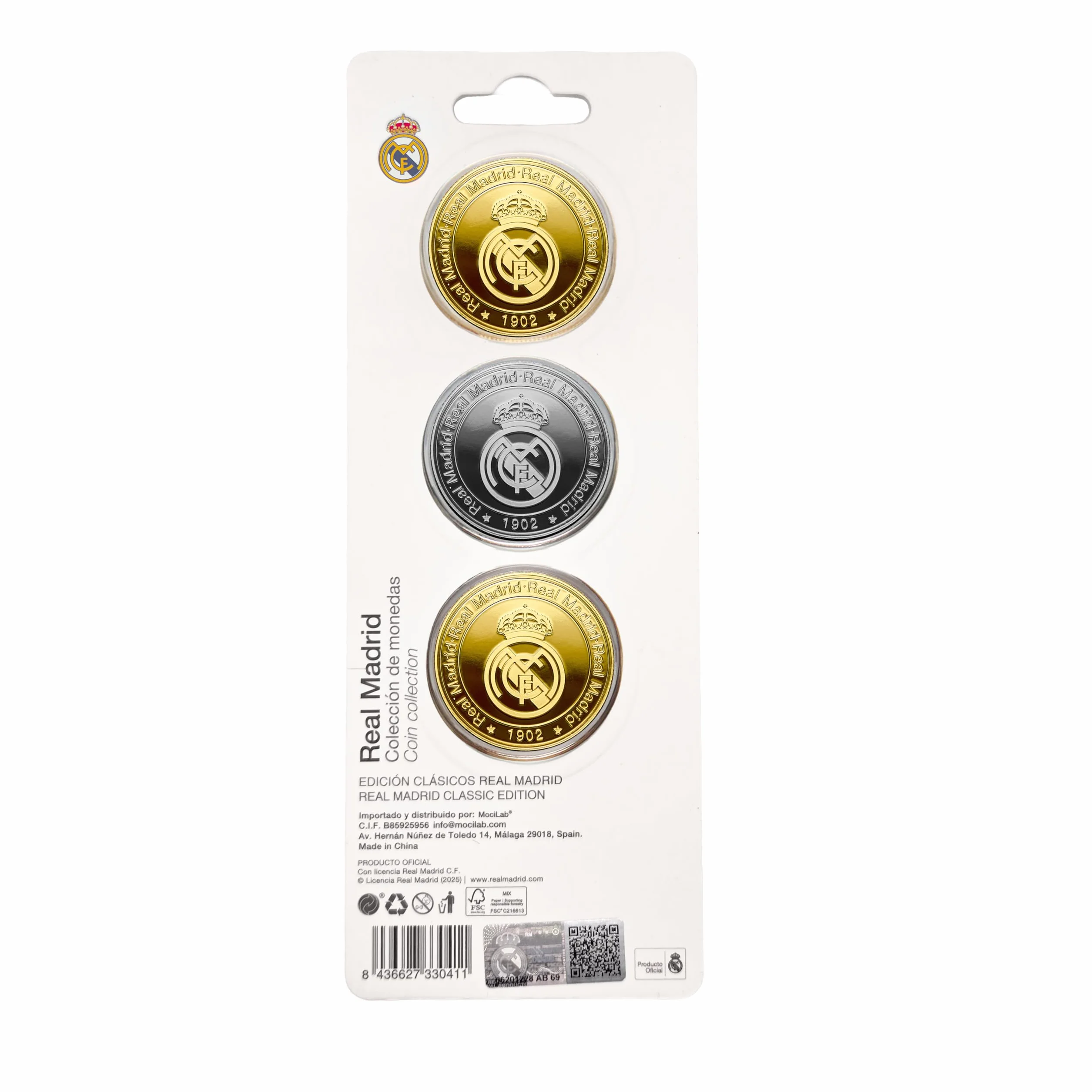 Real Madrid Pack de 3 Monedas Edición Especial Reyes de Europa Oro Níquel Estadio Bernabéu Dorado Coleccionable Oficial