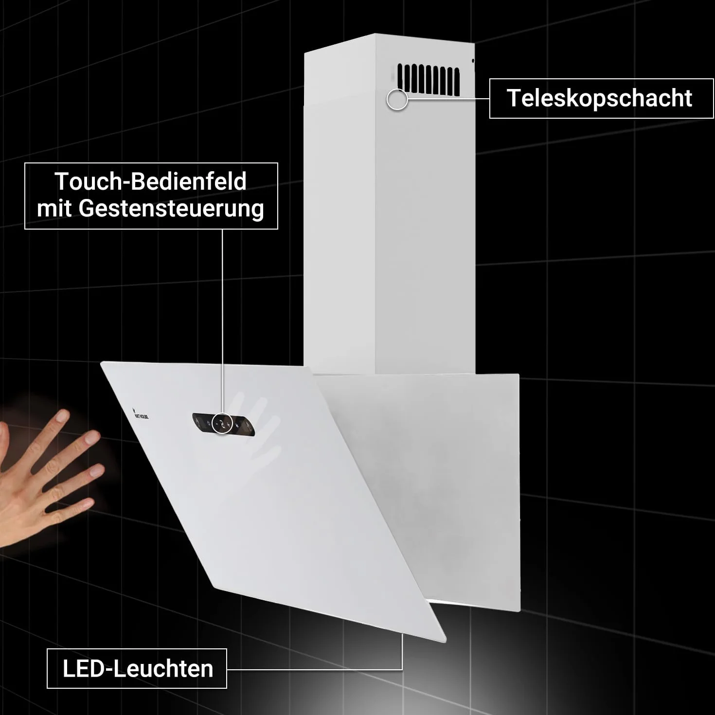 KKT KOLBE Campana extractora 60 cm A+++ blanco metal iluminación LED control de gestos SensorTouch