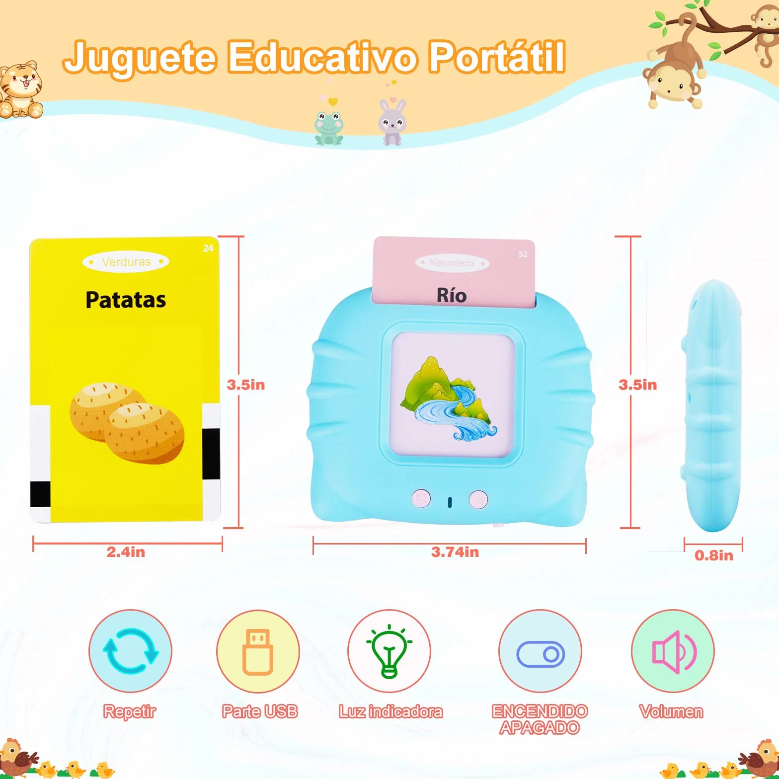 Tarjetas Flash Parlantes Juguetes de Aprendizaje 1-6 Años 112 Hojas 224 Español Palabras Juguetes Educativos Audibles Recurso Preescolar Electrónico Azul
