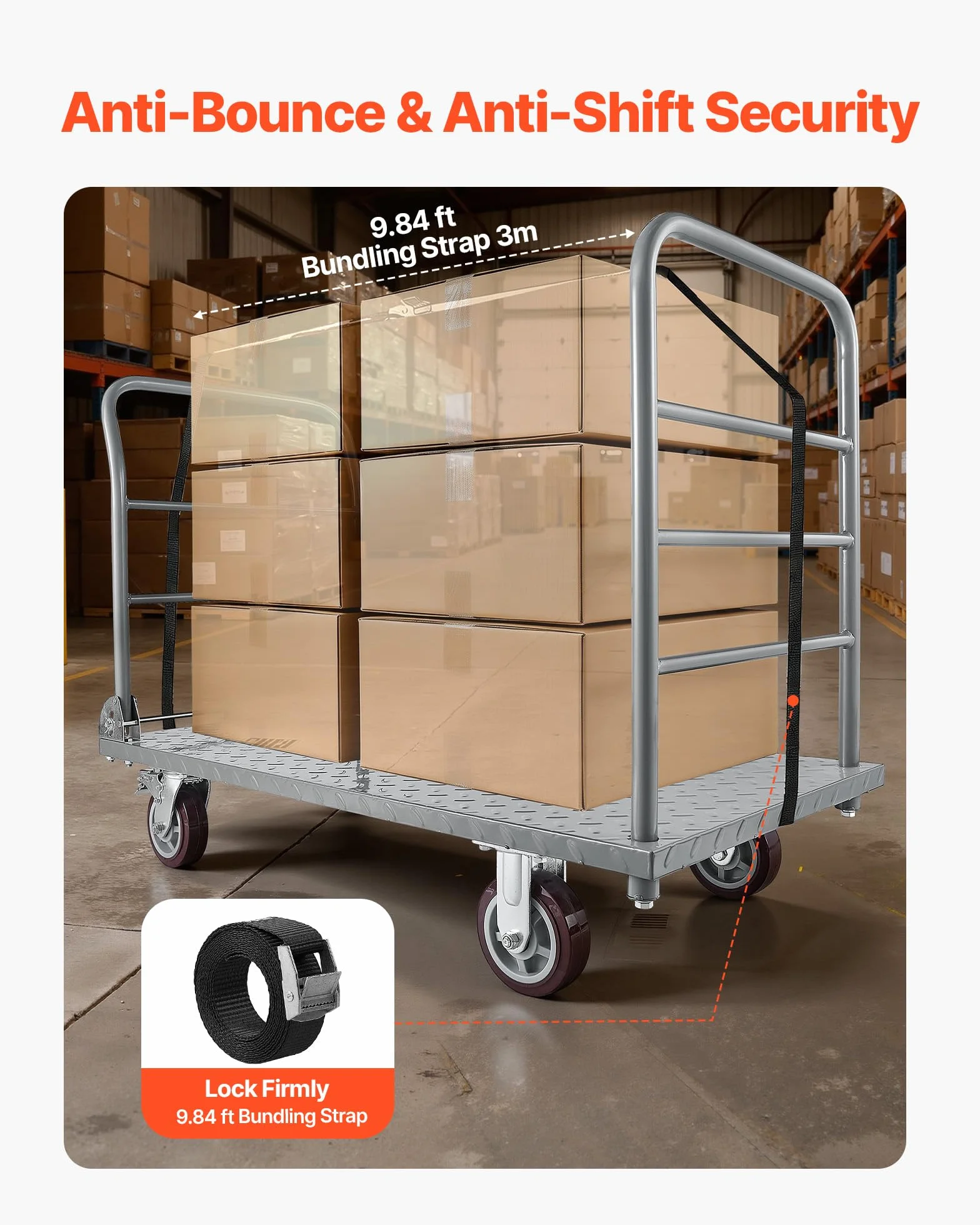 VEVOR Carro Plataforma Plegable de Acero 122 x 61 cm, Carretilla de Transporte Carga de 1202 kg, Carrito Portaequipajes con Plataforma con Ruedas de 152 mm, para Tareas Domésticas, Almacén, Mudanza