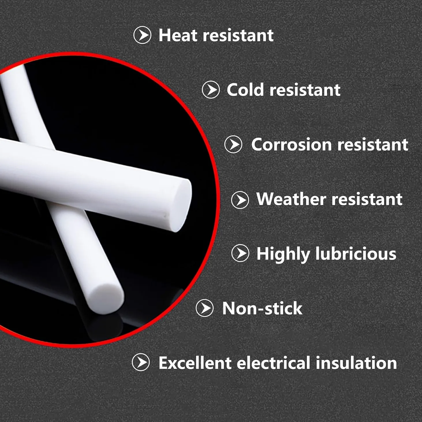 Varilla de Ptfe, barra redonda resistente teflón, varilla plástico sólido blanco gran diámetro, a productos químicos, mecanizable for uso industrial(60mm x 0.5m)