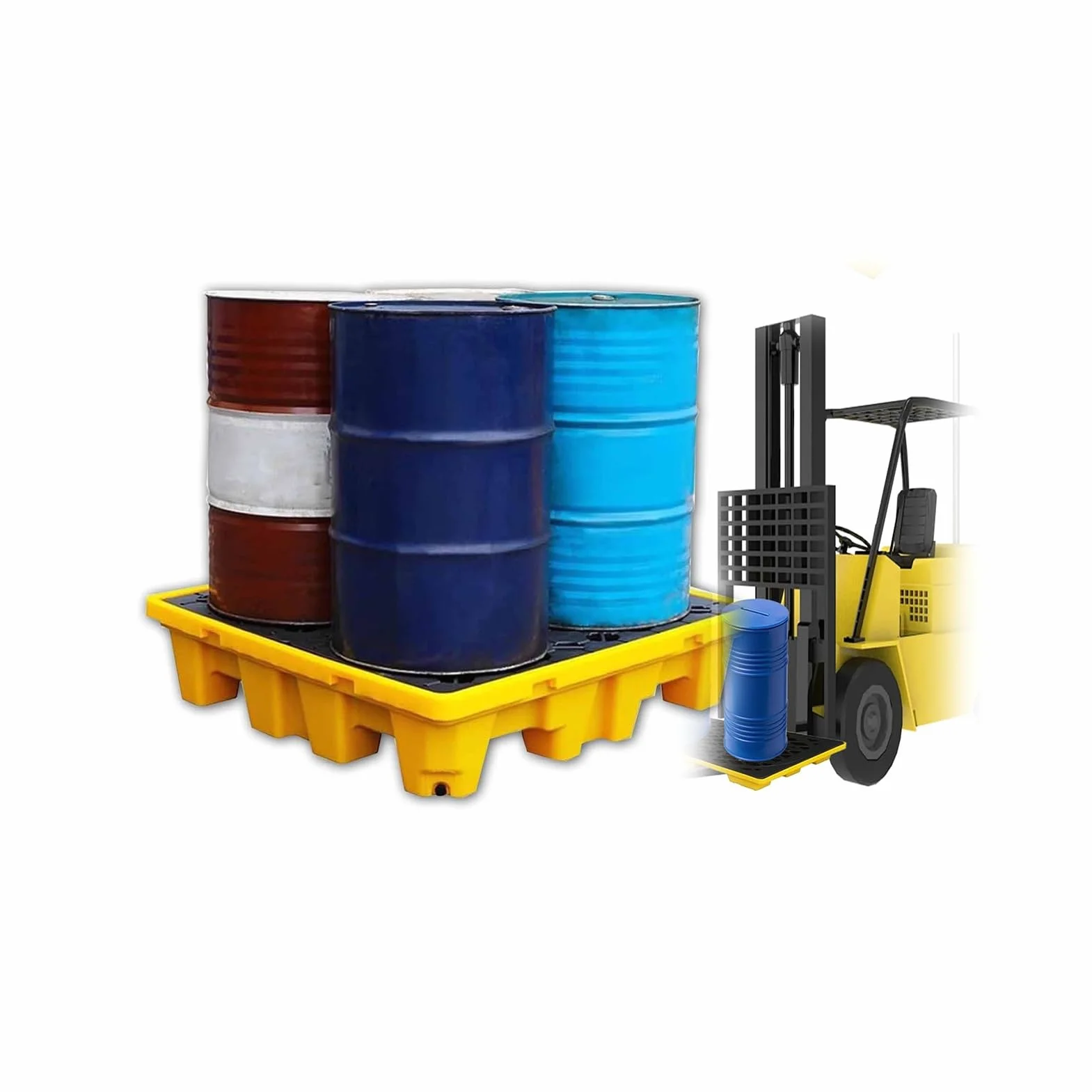 Plataforma industrial de contención de derrames, bandeja de polietileno resistente para derrames químicos con drenaje, fácil limpieza para laboratorios y almacenamiento, 72 x 72 x 16 cm