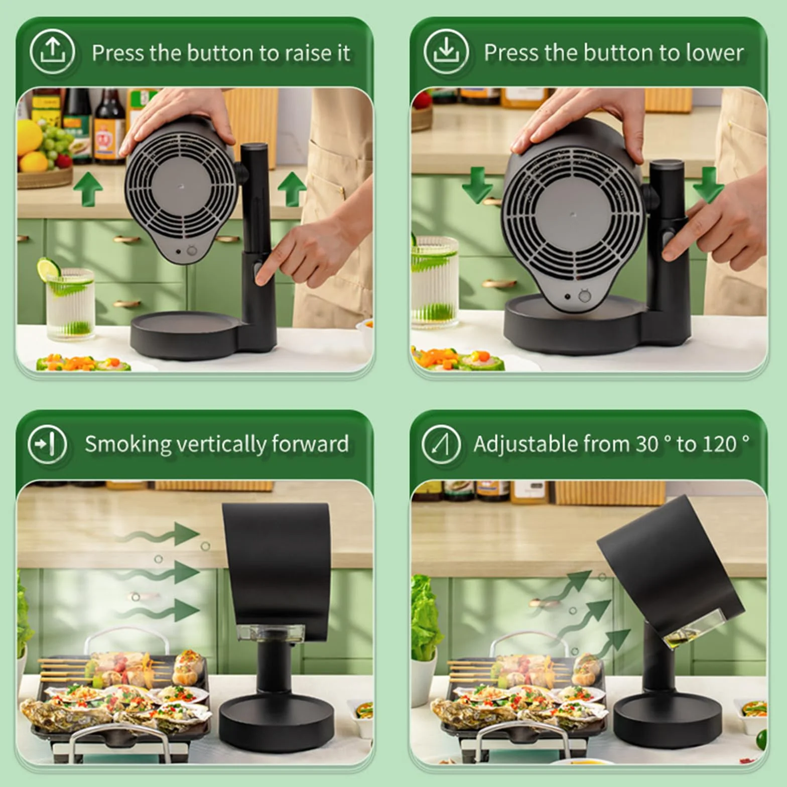 Campana Extractora Portátil para Cocina, Telescópica Inclinable, 3 Velocidades, Filtro de Aluminio