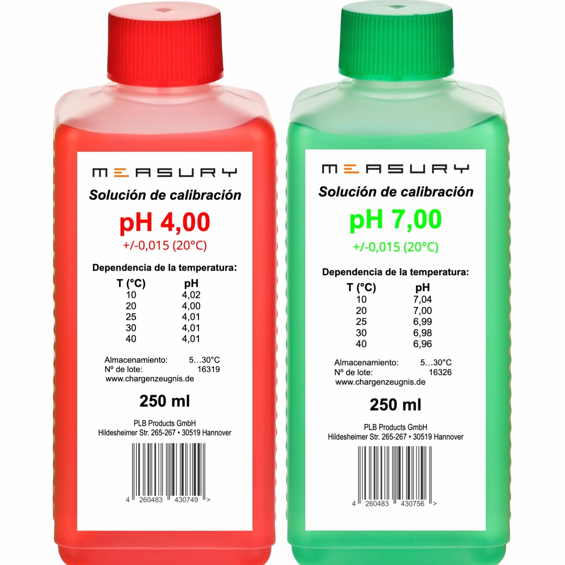 Measury Solución de calibración de pH 4.00 y 7.00 – Fabricado en Alemania, solución tampón pH 250 ml