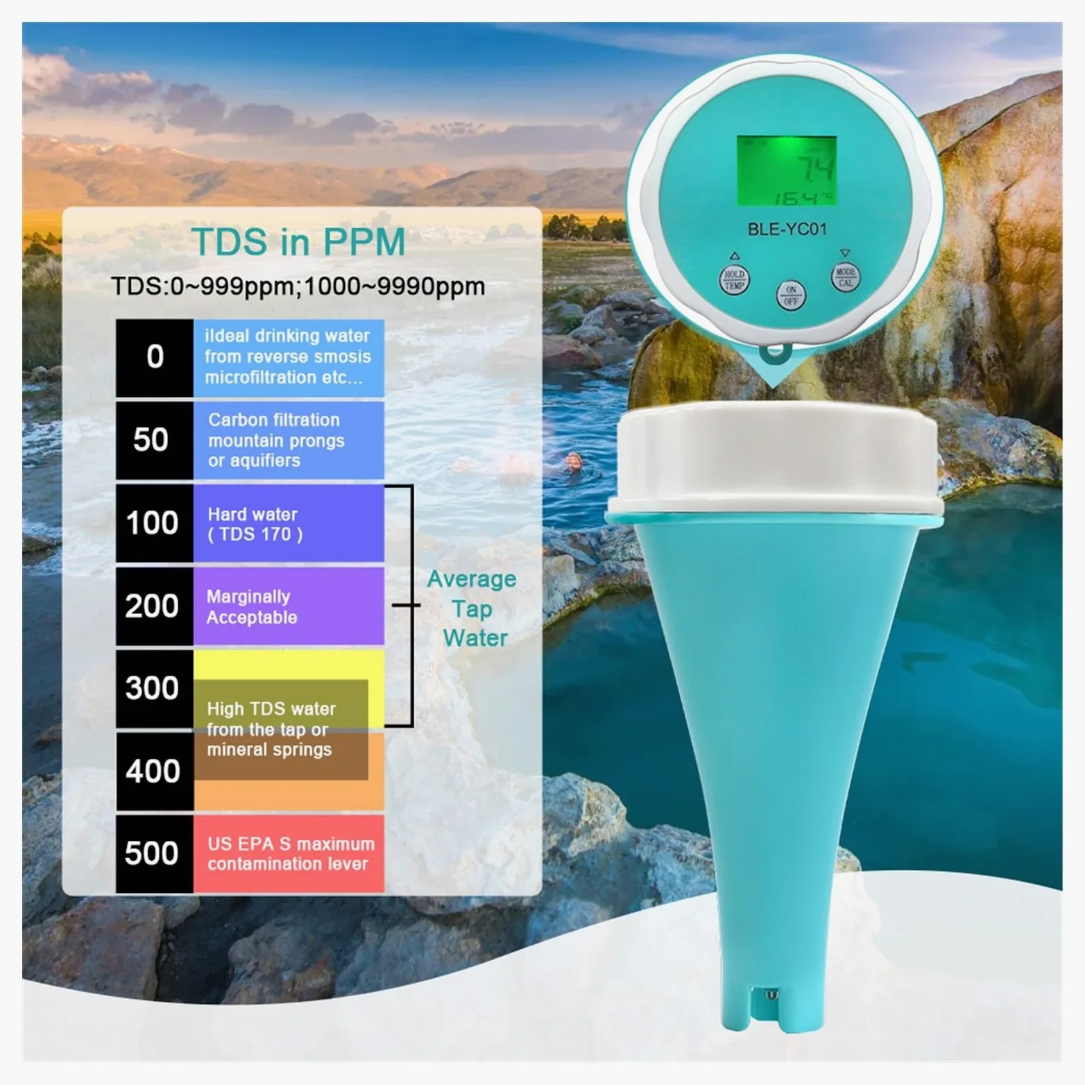 Medidor de PH, Detector de calidad del agua 6 en 1, PH EC TDS ORP CL, calibración de temperatura, probador de agua y cloro, aplicación Monitor en línea for piscina
