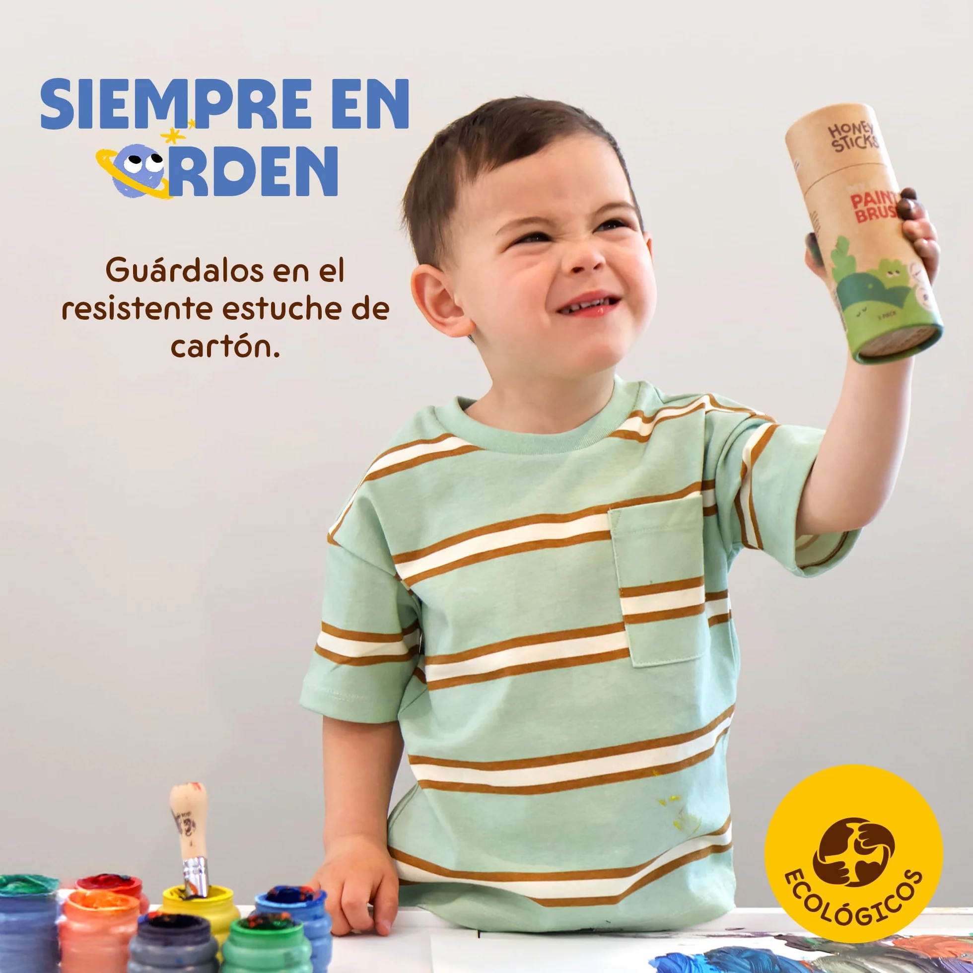 Honeysticks Juego de Pinceles Gigantes para Niños Pequeños - 3 Piezas con Mango de Madera