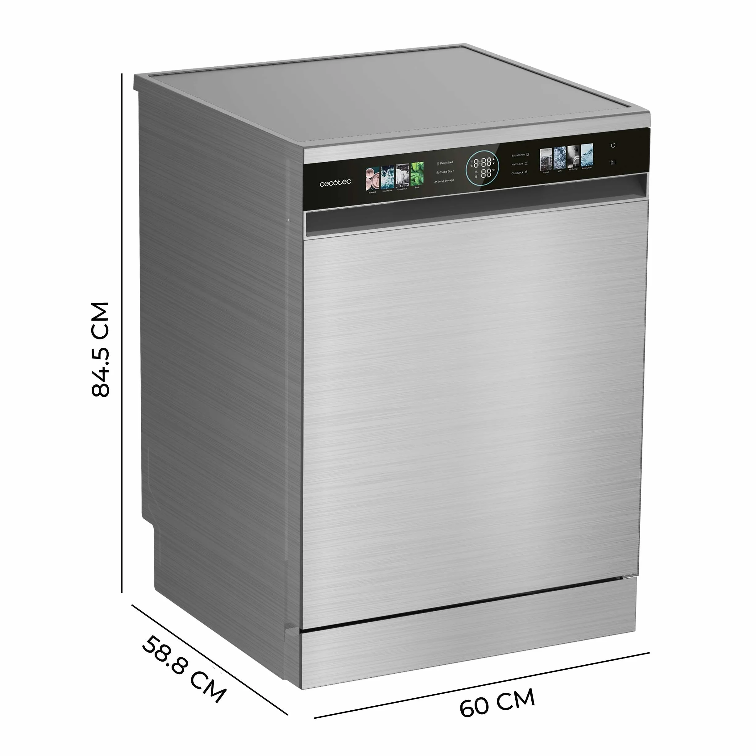 Cecotec Lavavajillas Compacto 60 cm Bolero Aguazero 6320 Inox D, 1900W, 15 Cubiertos, 8 Programas