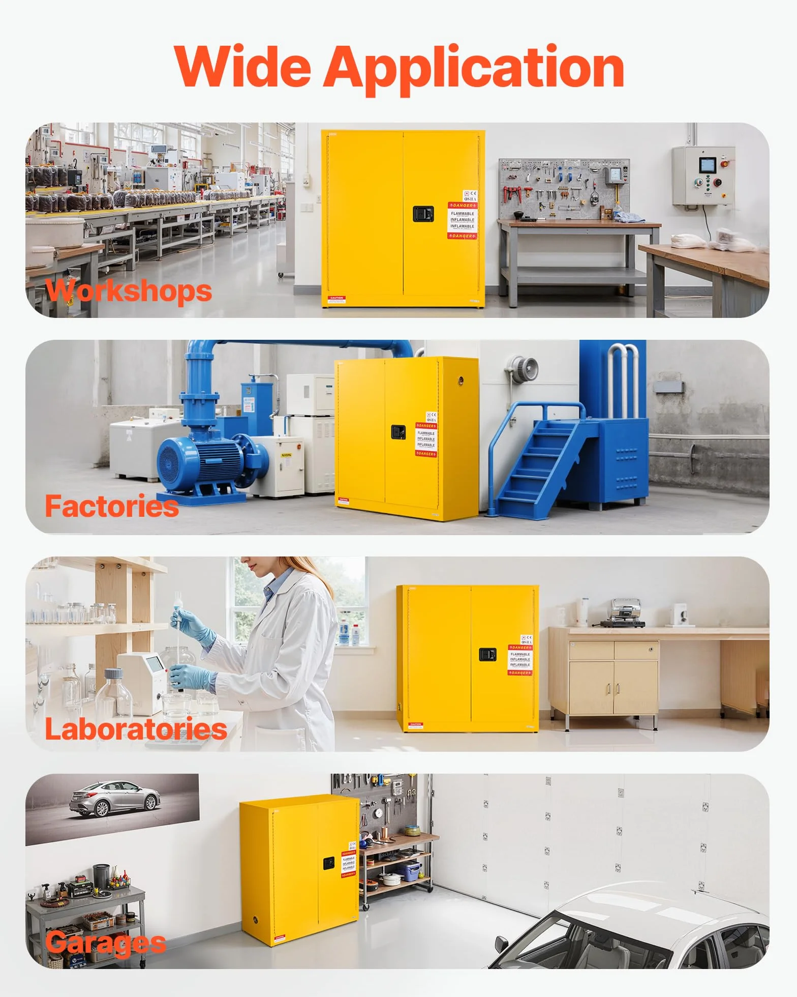 VEVOR Gabinete para Materiales Inflamables, Gabinete Ignífugo 109,2 x 46 x 118 cm de 110 L de Acero Laminado en Frío y Galvanizado con Estante Ajustable para Uso Comercial y Doméstico, Amarillo