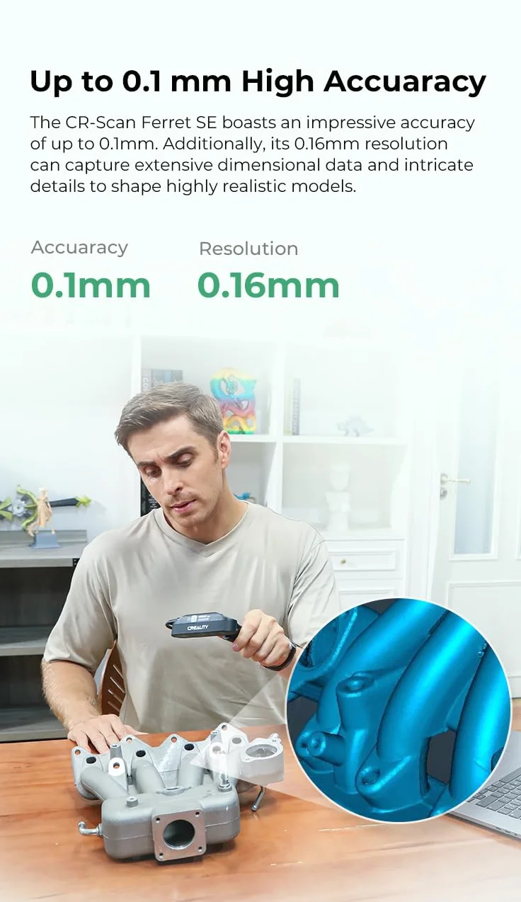 Creality CR-Scan Ferret SE 3D Escáner, seguimiento antivibración, precisión de escaneo de 0,1 mm, escáner portátil de 30 FPS para impresoras 3D,puede escanear objetos negros/metálicos para Windows/Mac