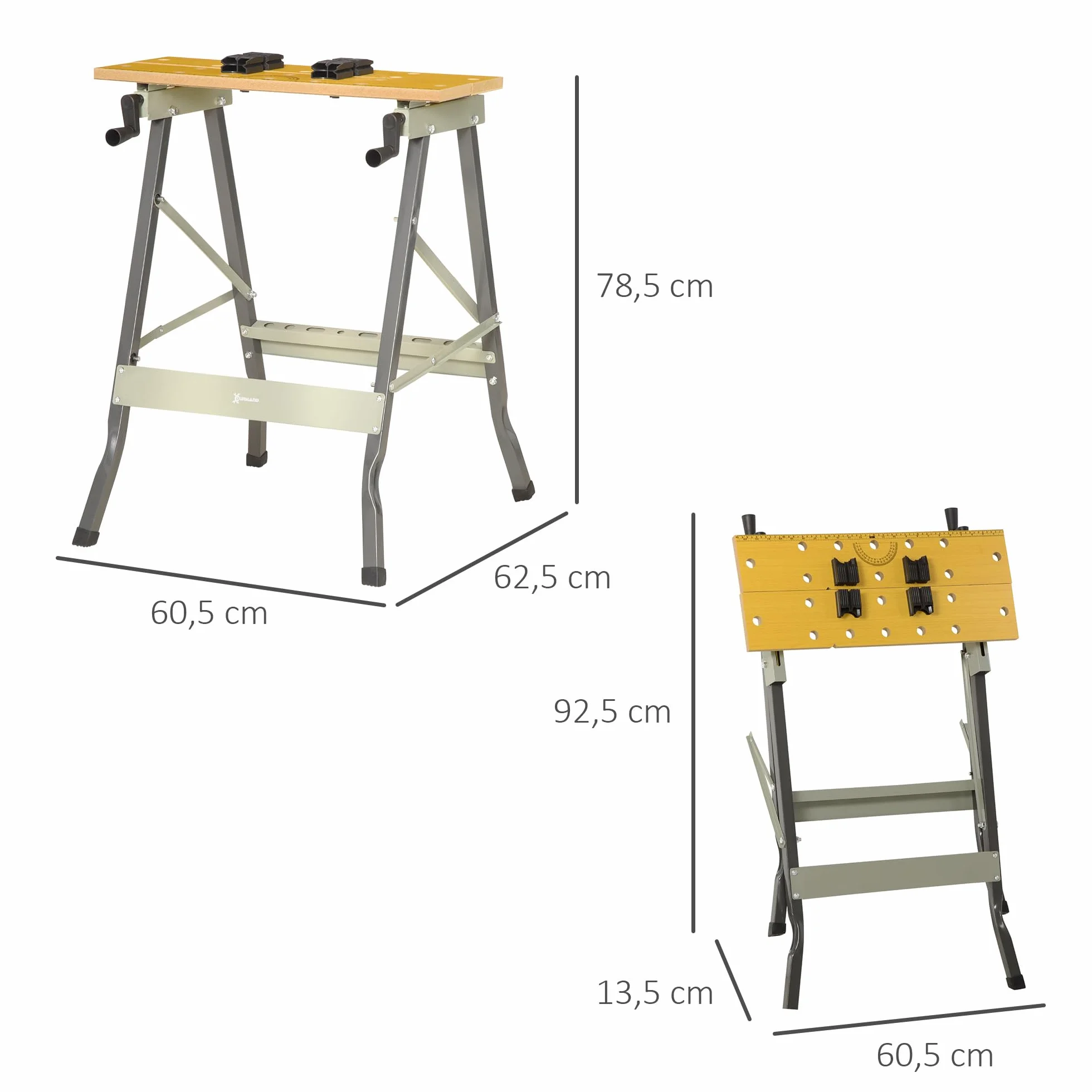 DURHAND Banco de Trabajo Plegable 4 en 1, Mesa de Trabajo con Abrazaderas Ajustables, Carga 100 kg, 62,5x60,5x78,5 cm