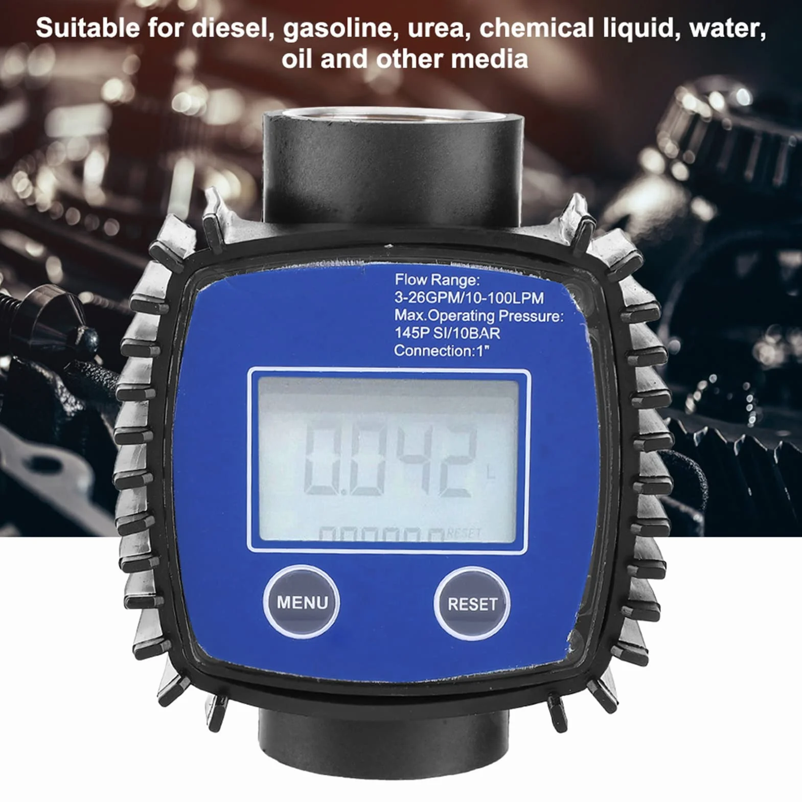 Cuifati Medidor de Flujo Universal con Pantalla LCD, Alta Precisión 1%, Turbina para Diésel, Agua, Aceite