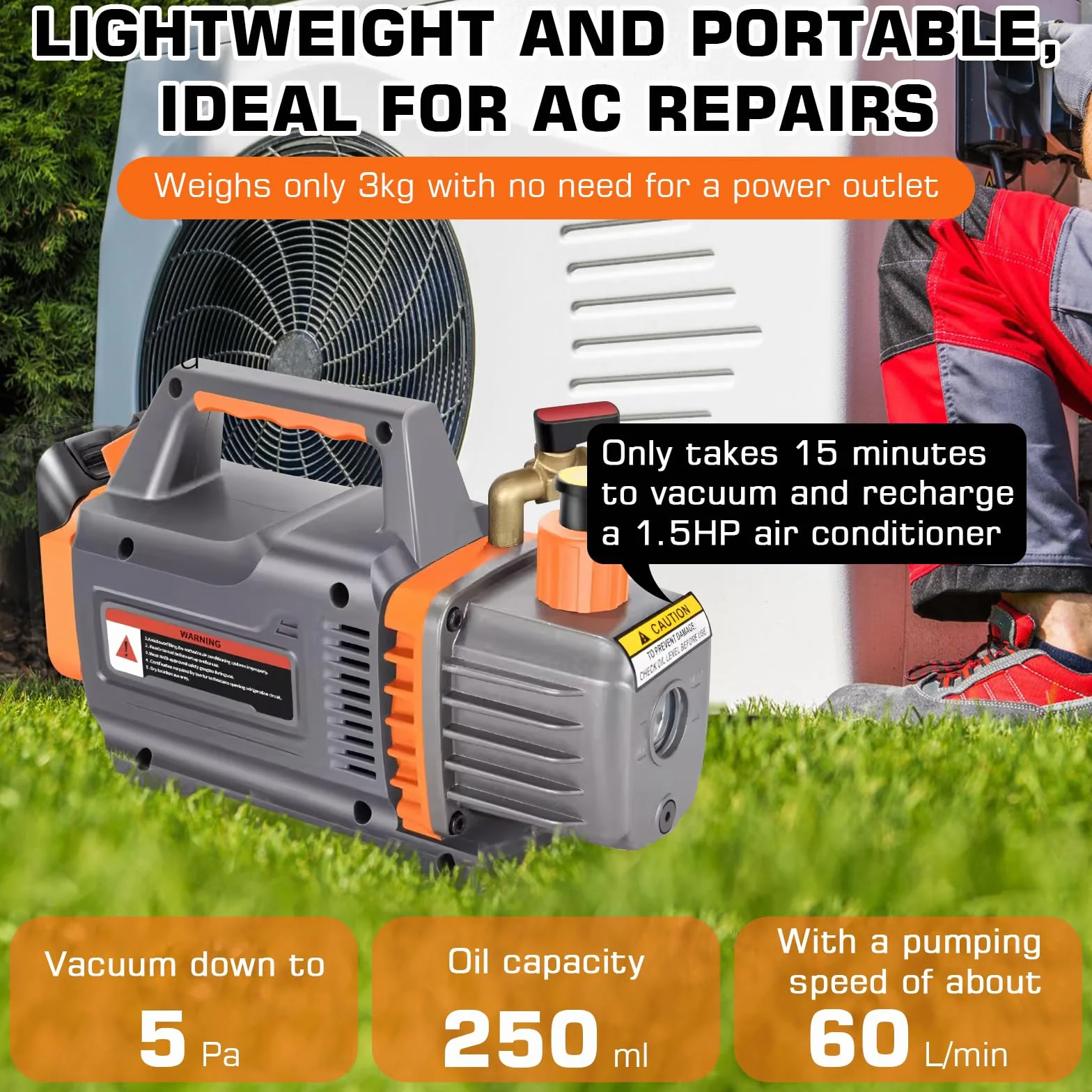 Bomba de vacío compatible con batería Mak-ita de 18 V, bomba de vacío de 1 etapa, 2CFM, 1/4HP, 5 PA, probador de vacío para herramientas de aire refrigerante HVAC AC, desgasificación de resina