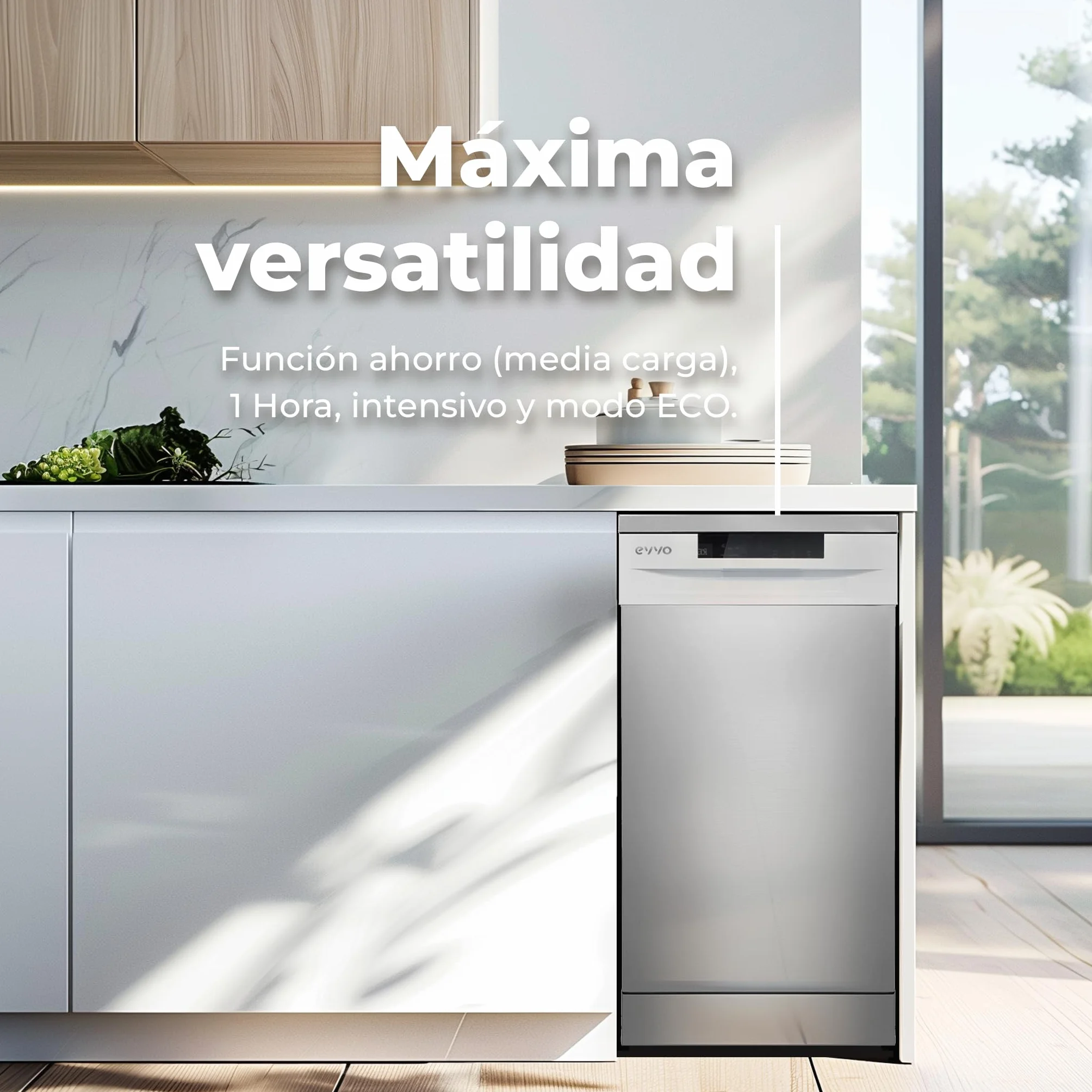 EVVO Lavavajillas estrecho 45 cm 9 Cubiertos Modelo D1 Slim Blanco