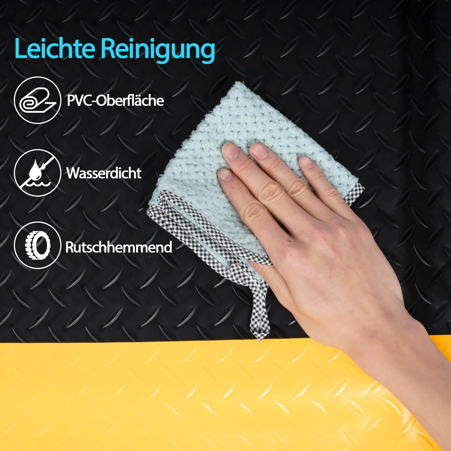 tonchean Esterilla antifatiga 92 x 152 cm alfombrilla de trabajo ergonómica de espuma de PVC para banco de trabajo de garaje, color negro y amarillo