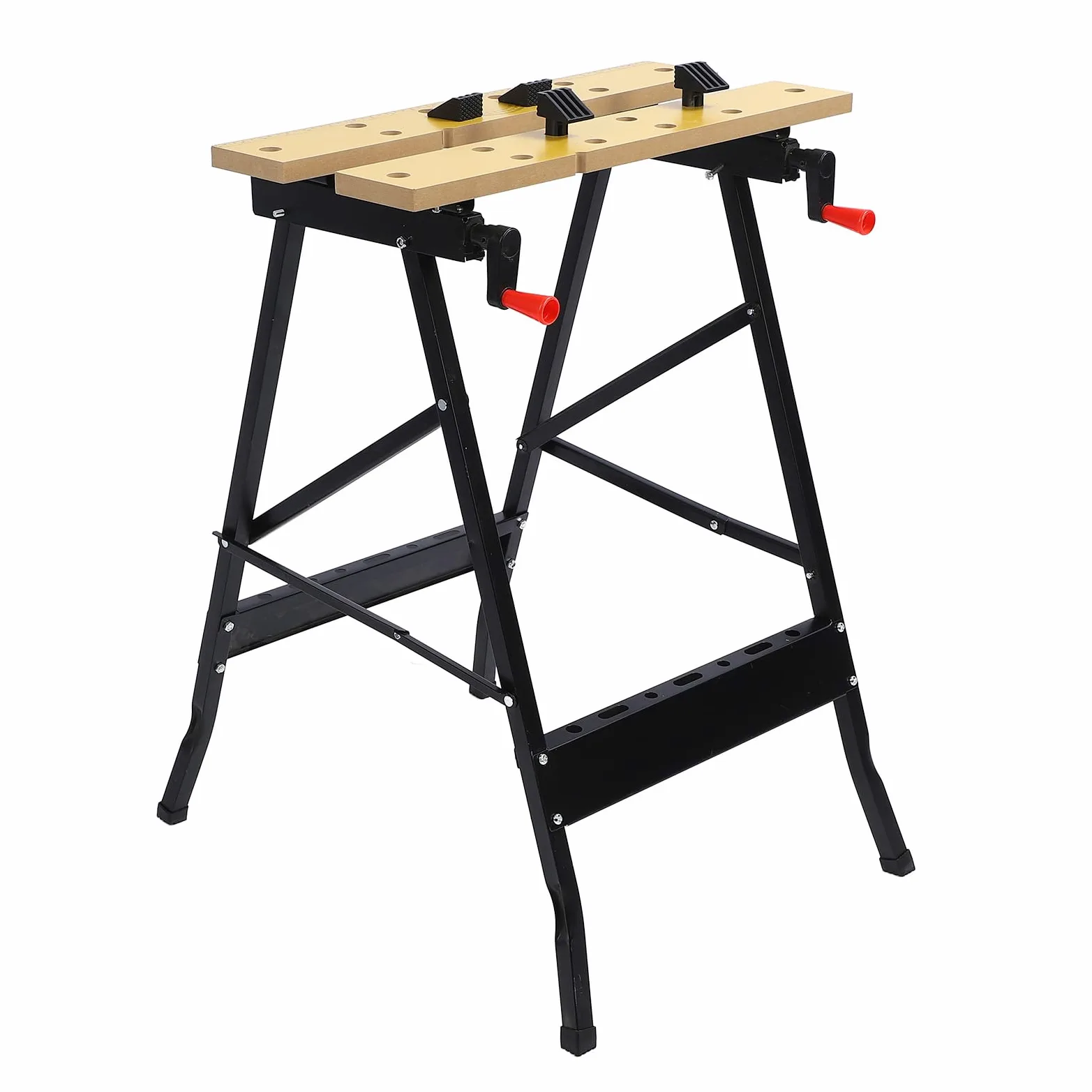 Mesa de Trabajo Plegable, Marco de Acero con Mordazas de MDF, Banco de Trabajo Portátil para Taller, Carga de 220 LB, Superficie de Sujeción Ajustable para Talleres, Reparación, Pintura,