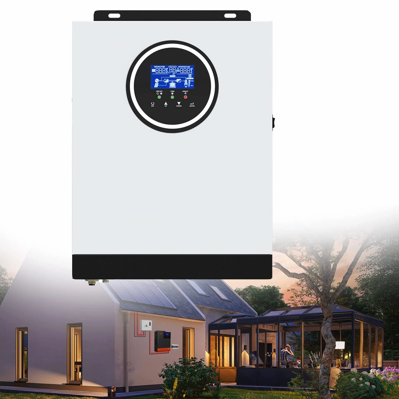Inversor híbrido Solar de 3KW / 3000W DC 24V AC 230V Inversor de Onda sinusoidal Pura Fuera de la Red 90A MPPT Cargador Solar, PV 130-430V en Soporte