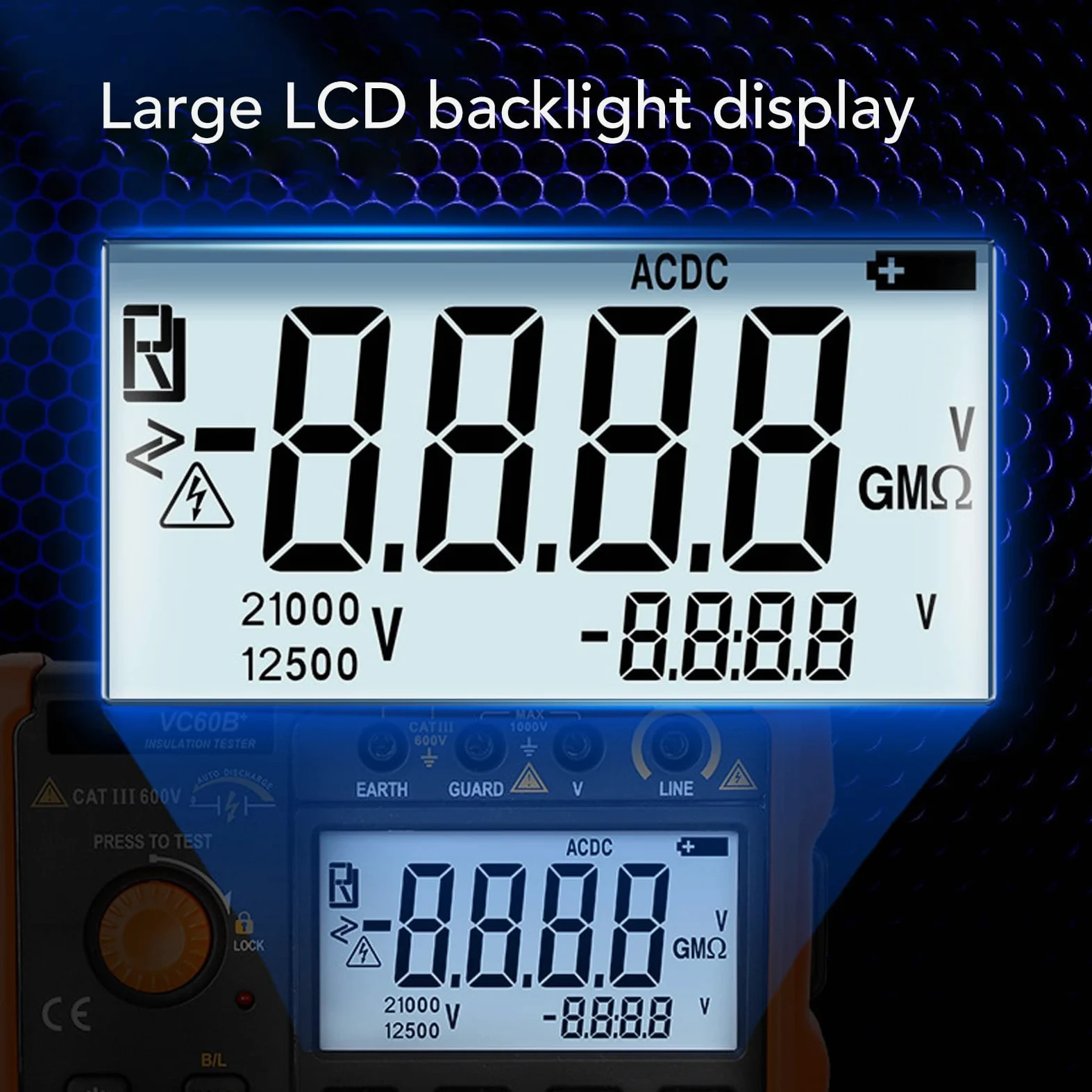 Probador de Resistencia de Aislamiento, 1000V 4999MΩ Probador de Aislamiento Digital Megóhmetro Pantalla LCD Descarga Automática