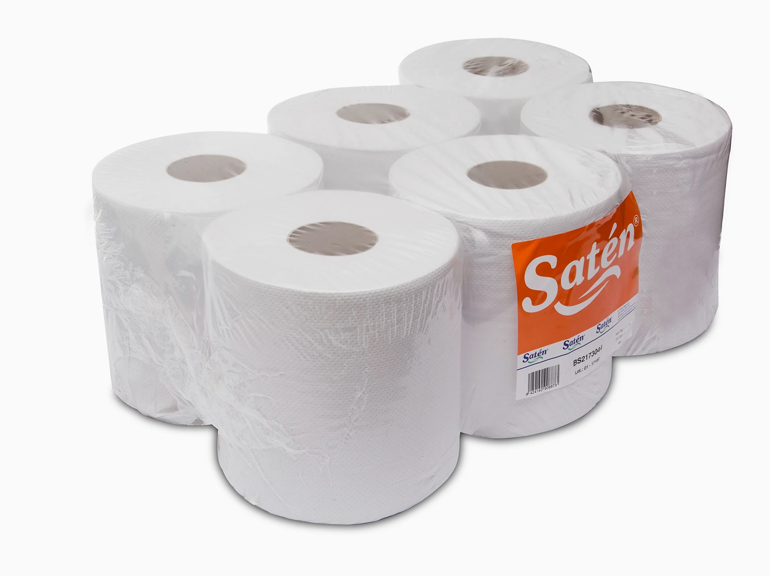 Saten Bobina Secamanos, Celulosa Reciclada, 2 Capas, Gofrado, Ancho 212, 19 gr, 170 Metros, Set de 6