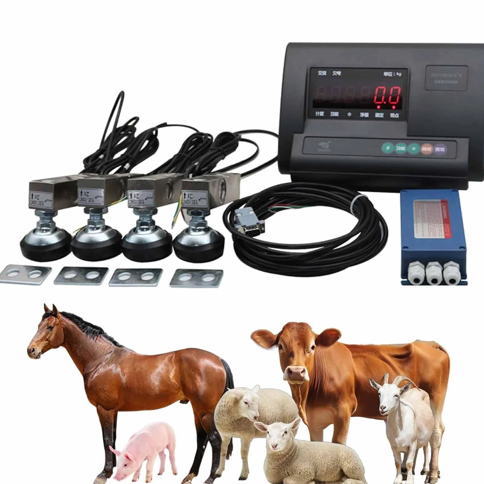 PixCy Kit de báscula para Ganado, báscula electrónica de Piso con celda de Carga de compresión de viga de Acero para Ganado Vacuno, Cabras, Cerdos, Caballos y ovejas con indicador de pesaje,2000kg