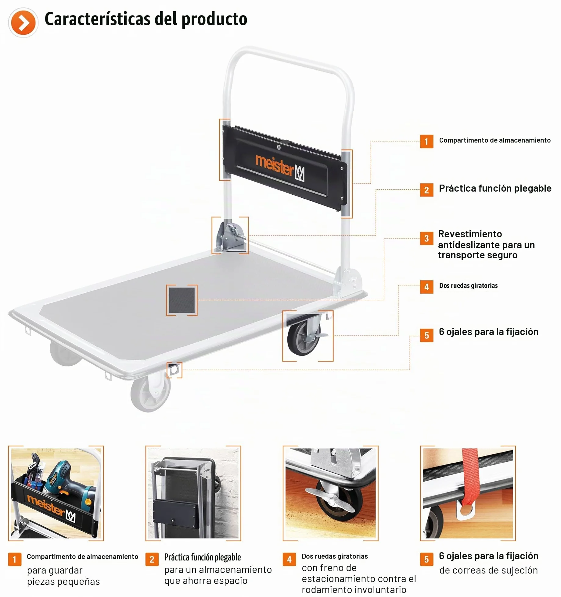 Meister WU8985540 Plataforma de Carga Plegable, negro/Plateado