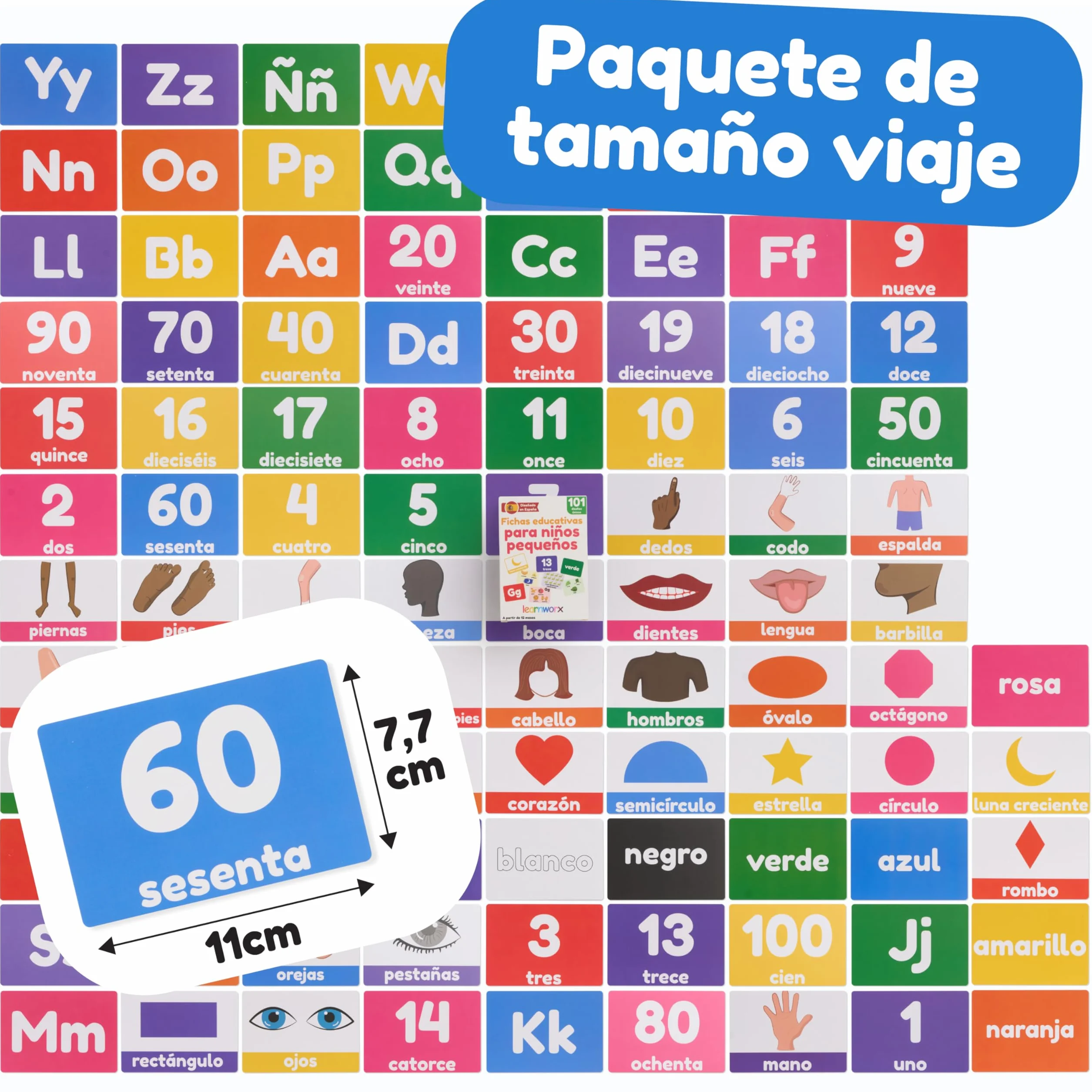 Fichas Educativas para Niños Pequeños 1-3 Años | Flashcards Alfabeto Infantil ABC Números Colores Formas Animales | 101 Tarjetas Aprendizaje Desarrollo Lenguaje