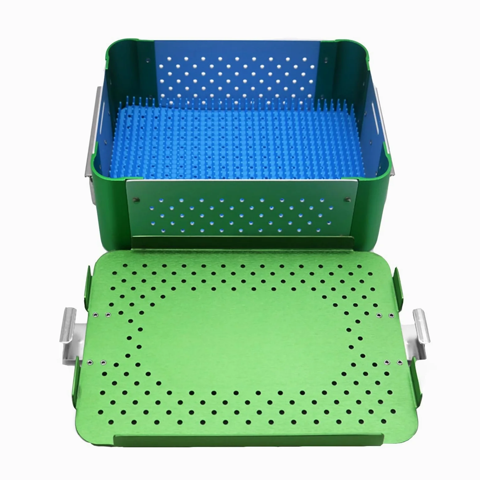 Caja De Esterilización De Instrumentos Médicos,Aleación De Aluminio,Con Almohadilla Silicona For Fijar Instrumentos,Caja De Esterilización Instrumentos Quirúrgicos(Green)