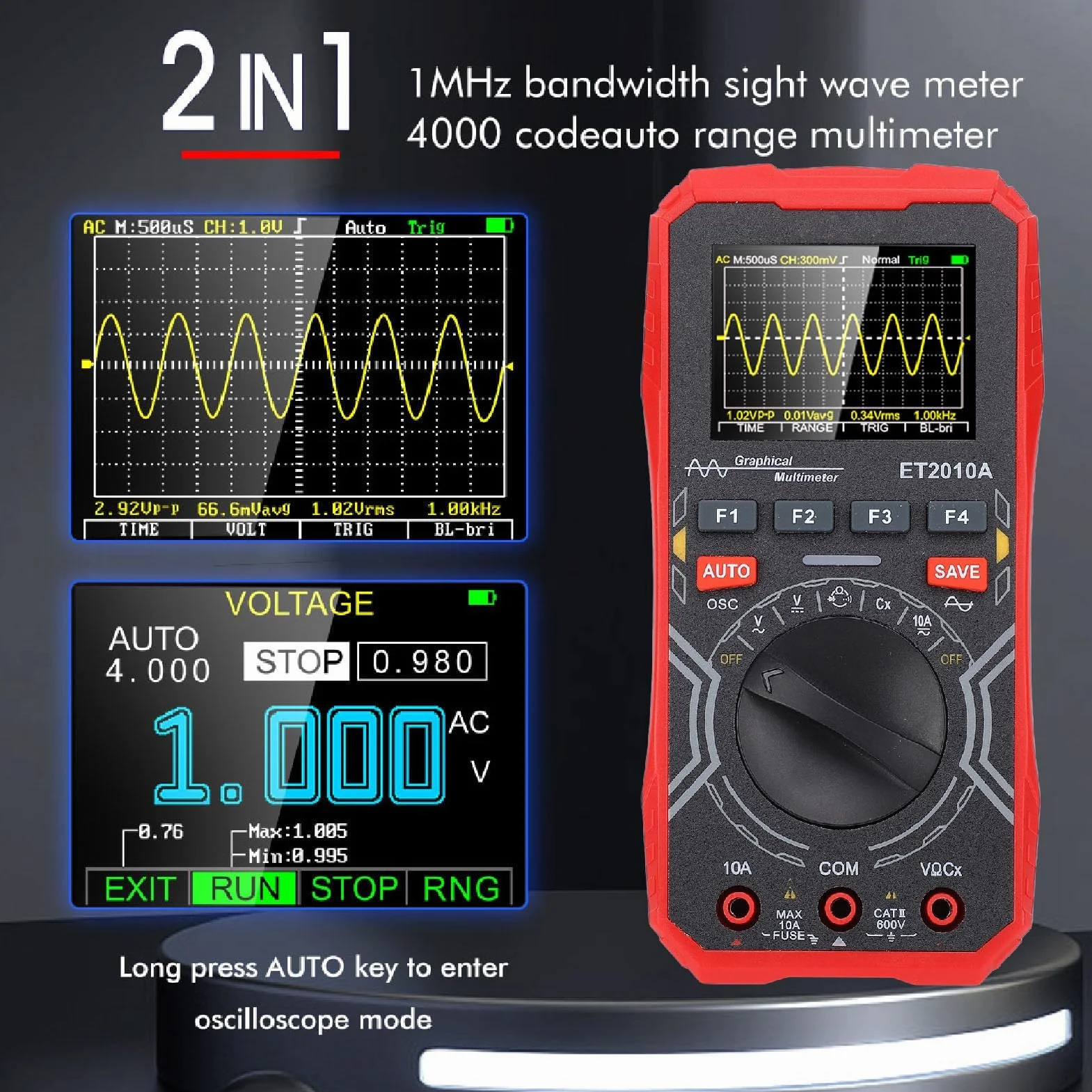 Osciloscopio Multímetro Portátil 2 en 1 Mini con Ancho de Banda 1MHz y 2.5MSPS para Pruebas Electrónicas Depuración y Aplicaciones Automotrices