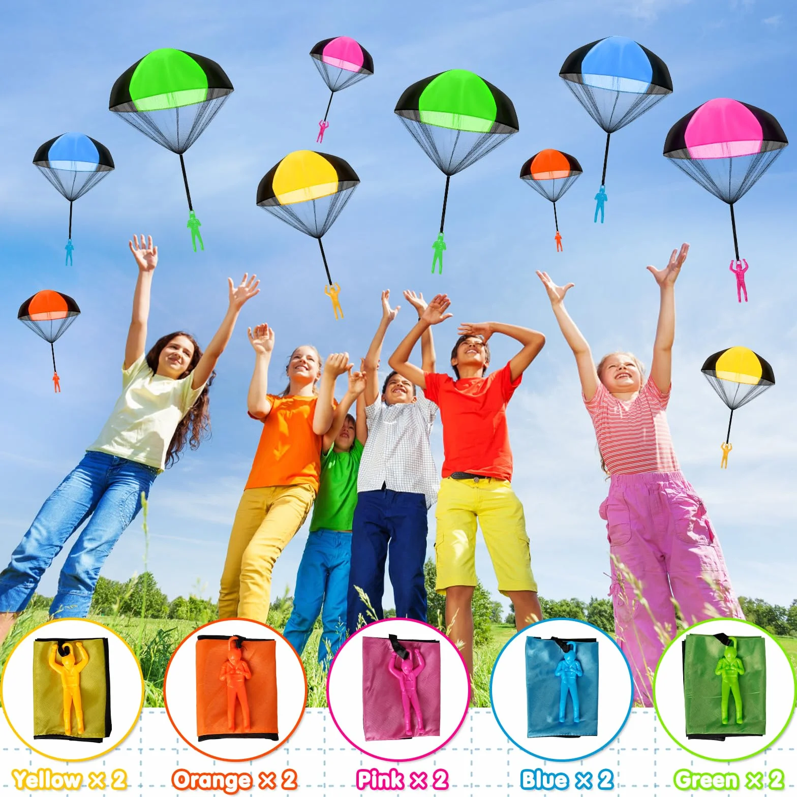 Juguete de Paracaídas 10 Piezas Set, Mano Que Lanza Paracaidista, Juguetes al Aire Libre para Niños