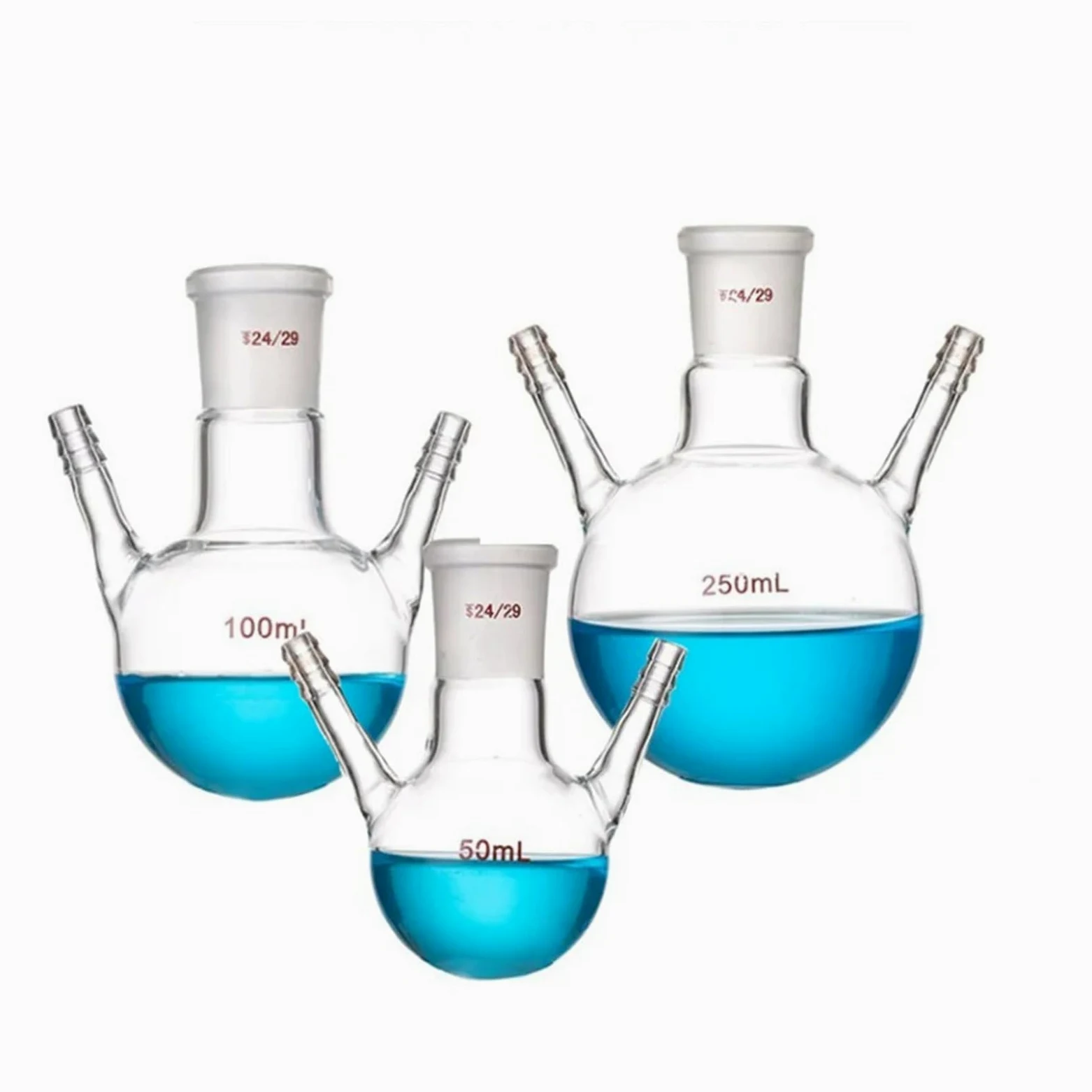 Matraz de doble rama con tubo de rama, matraz de reacción de fondo redondo esférico de vidrio, boca estándar(50ML/24)