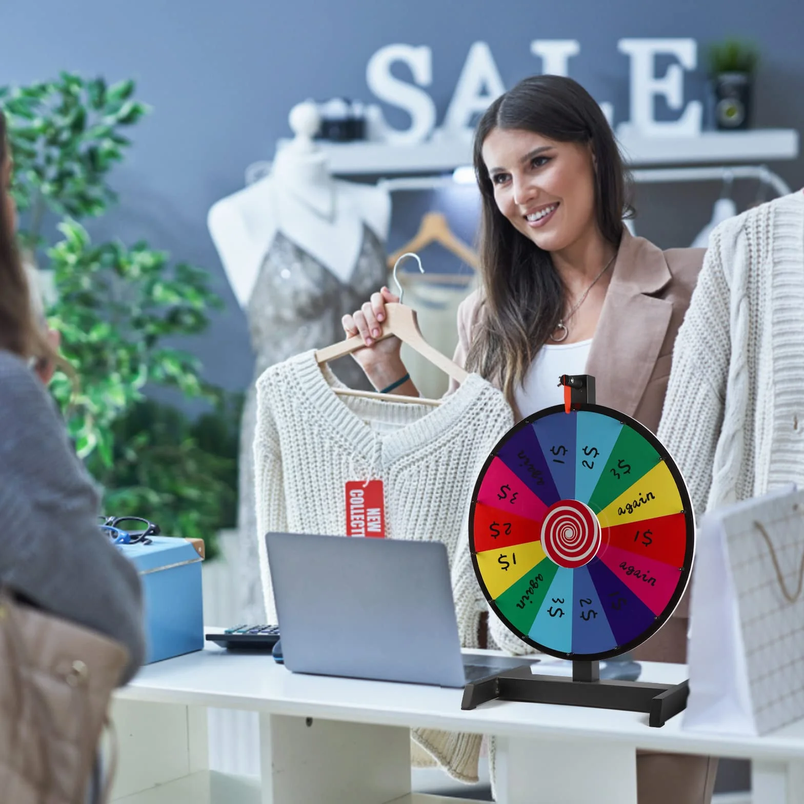 CPROSP Ruleta de la Fortuna 46cm 18'' con 14 Ranuras Personalizables Spinning Prize Wheel Trípode Metálico