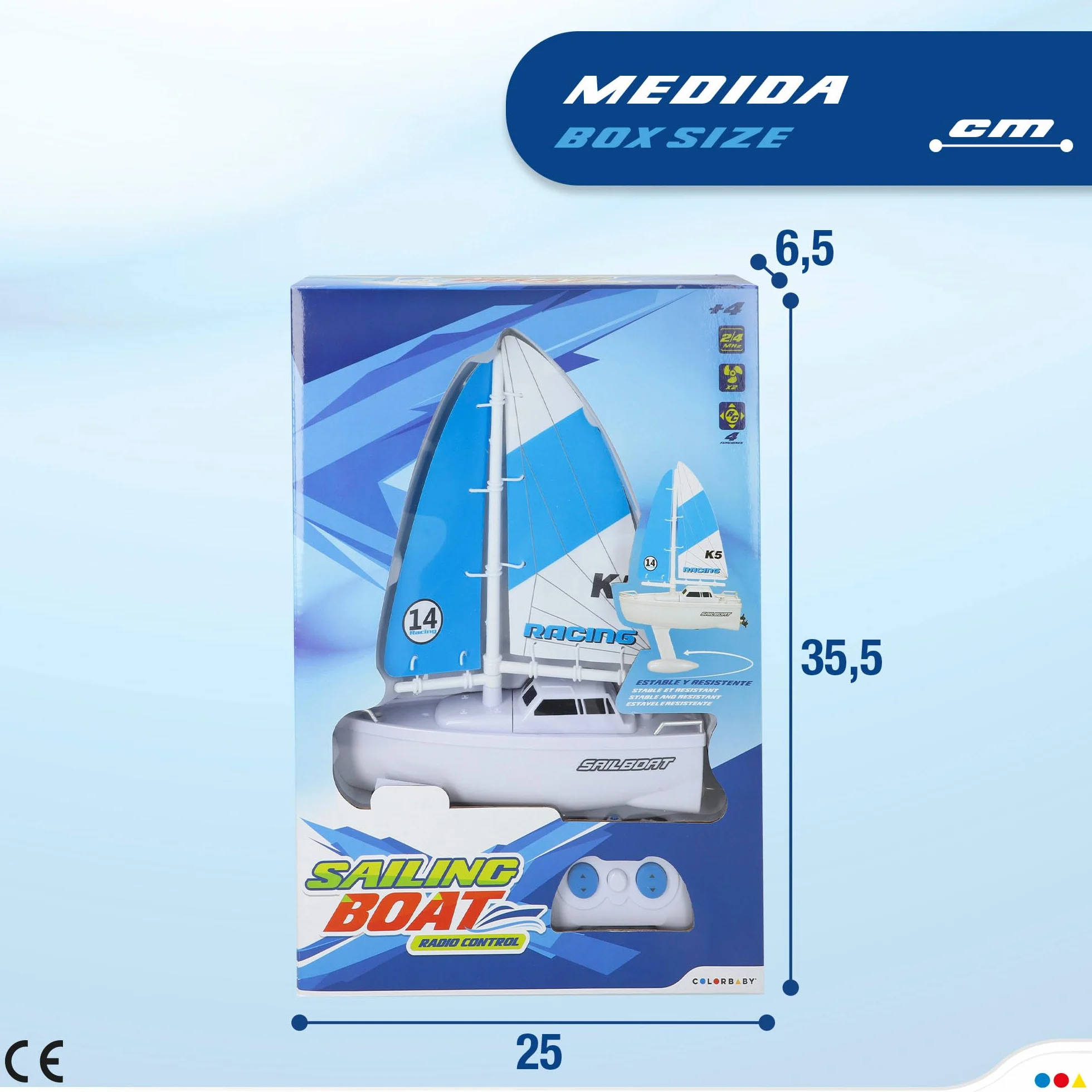 ColorBaby CB Toys Velero teledirigido Barco Control Remoto Juguete 4 Funciones niños 4 años