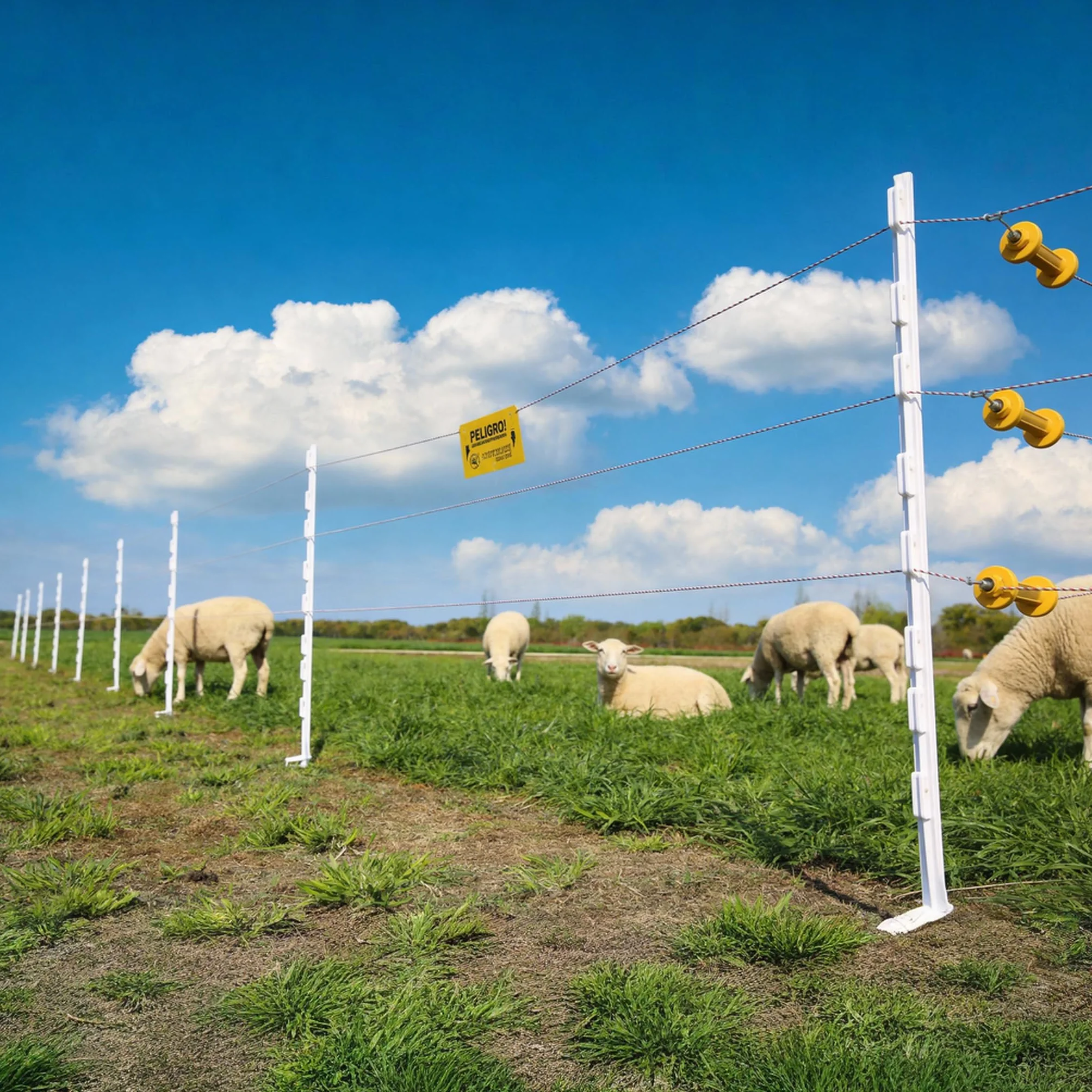 50 Postes de Valla Eléctrica de Plástico, Postes Portátiles para Valla de Jardín con Ojales para Cintas, Cuerdas, Hilos o Alambres, Longitud Total 122 cm, Blanco