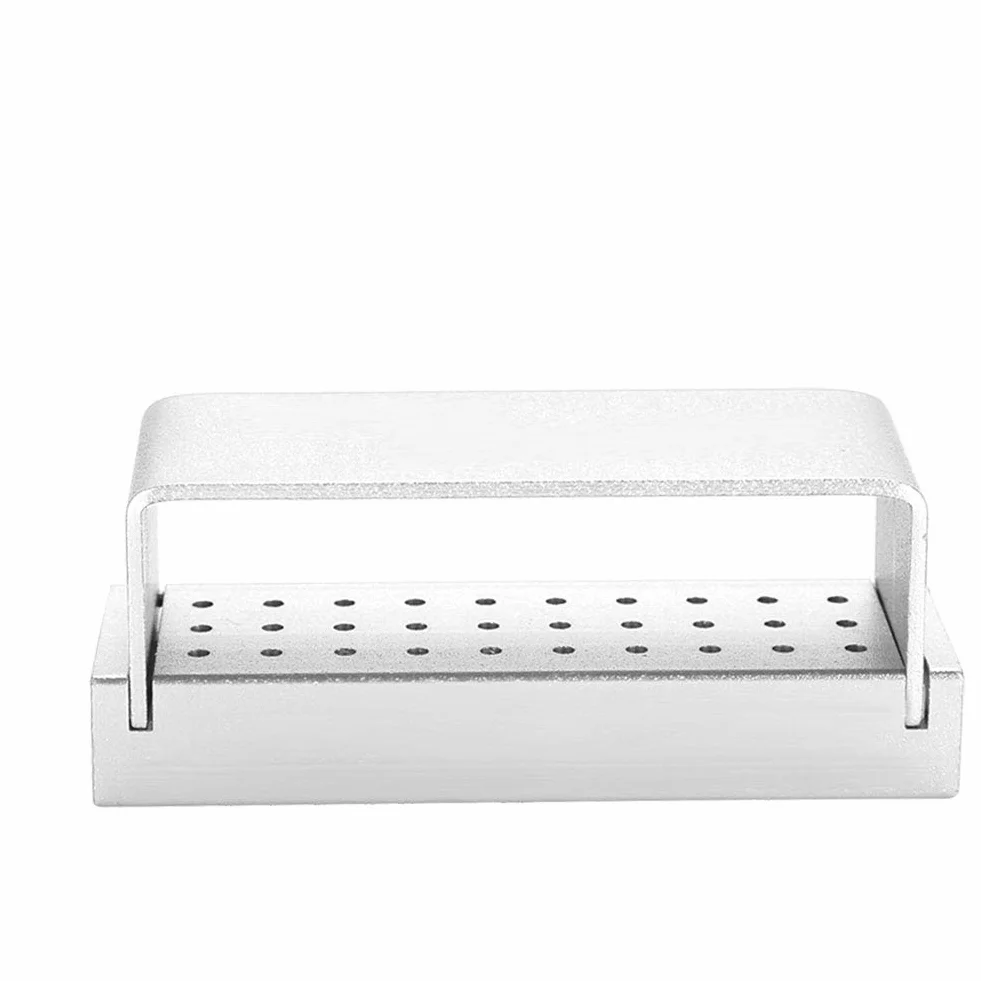 Caja de desinfección de aluminio para fresas dentales 30 agujeros plata