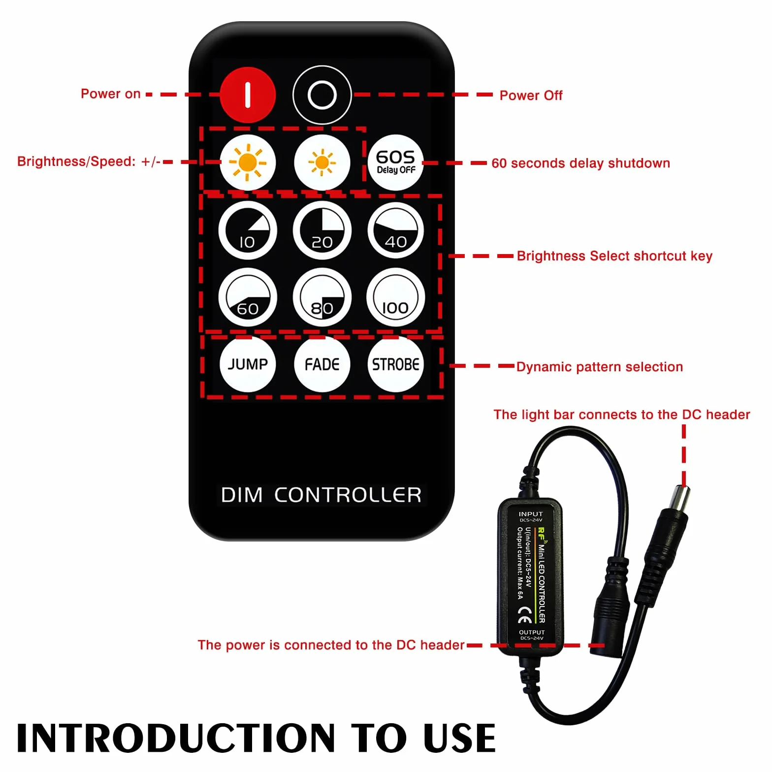 Mini RF Dimmer Controller 14 Teclas Wireless LED Dimmer 2 Cabezales De Conversión Stenuador Remoto RF Para Tiras LED Monocolor