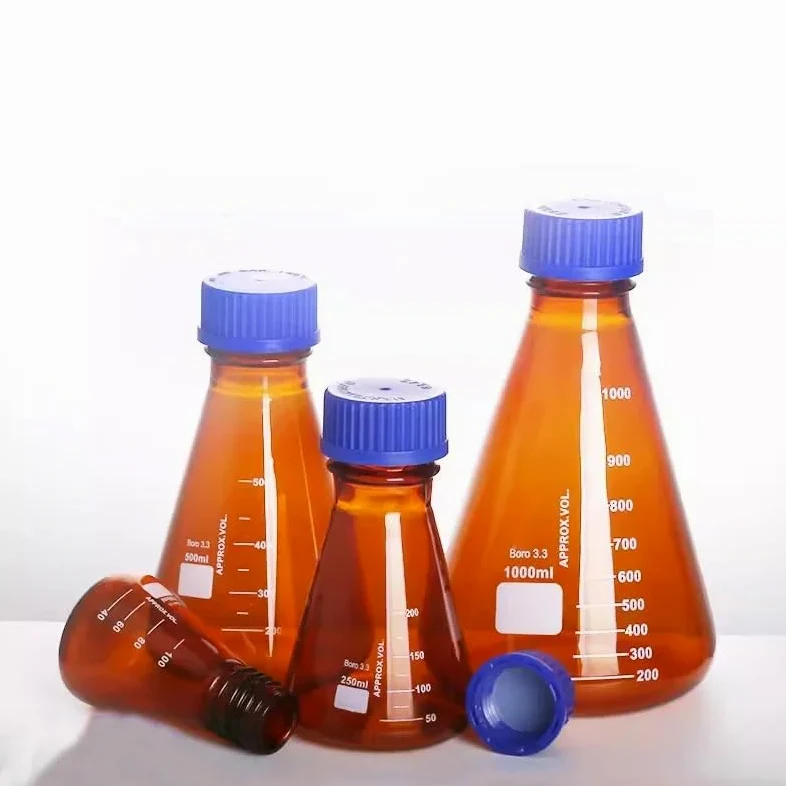 Matraz cónico de vidrio, Matraz cónico triangular de vidrio borosilicato resistente a altas temperaturas 50 a 1000 ml(Brown 1000ml(GL45))
