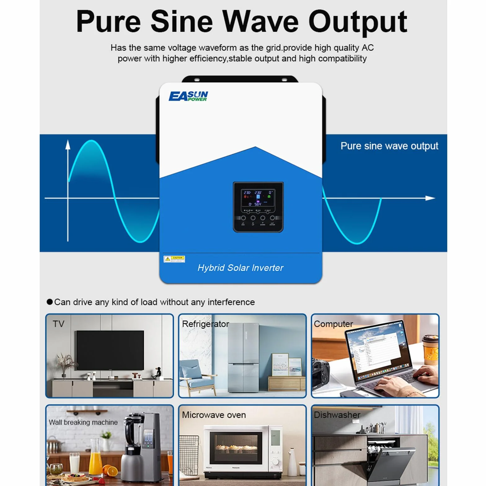 POWLAND Inversor Solar Híbrido 6200W 48V MPPT 100A Onda Sinusoidal Pura 230V