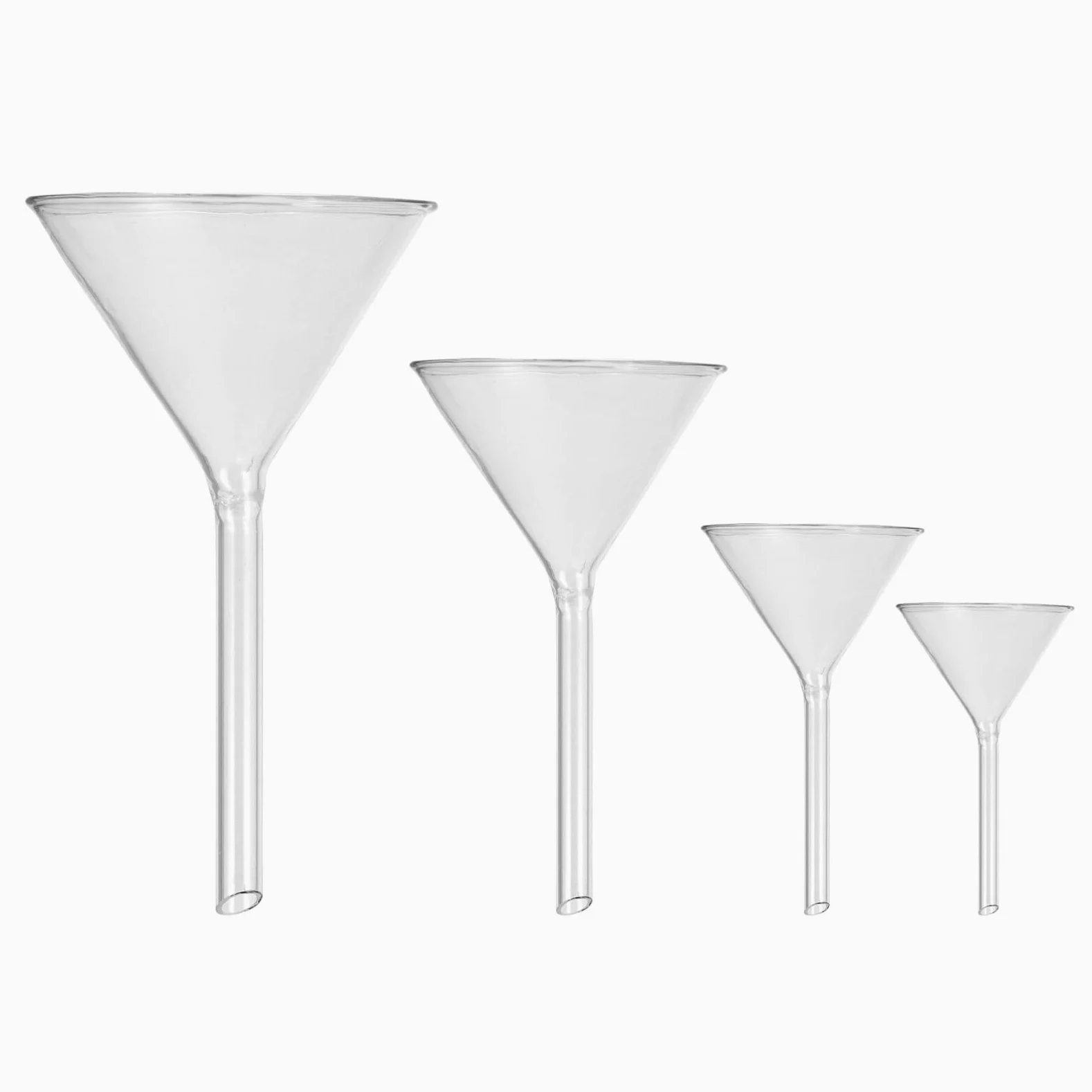 ULTECHNOVO Juego De 4 Embudos De Vidrio De Borosilicato Con Mango Corto Para Laboratorio Embudo De Vidrio De Pared Pesada De Borosilicato Uso En El Aula O En El Hogar (40 Mm 50 Mm 75 Mm 100