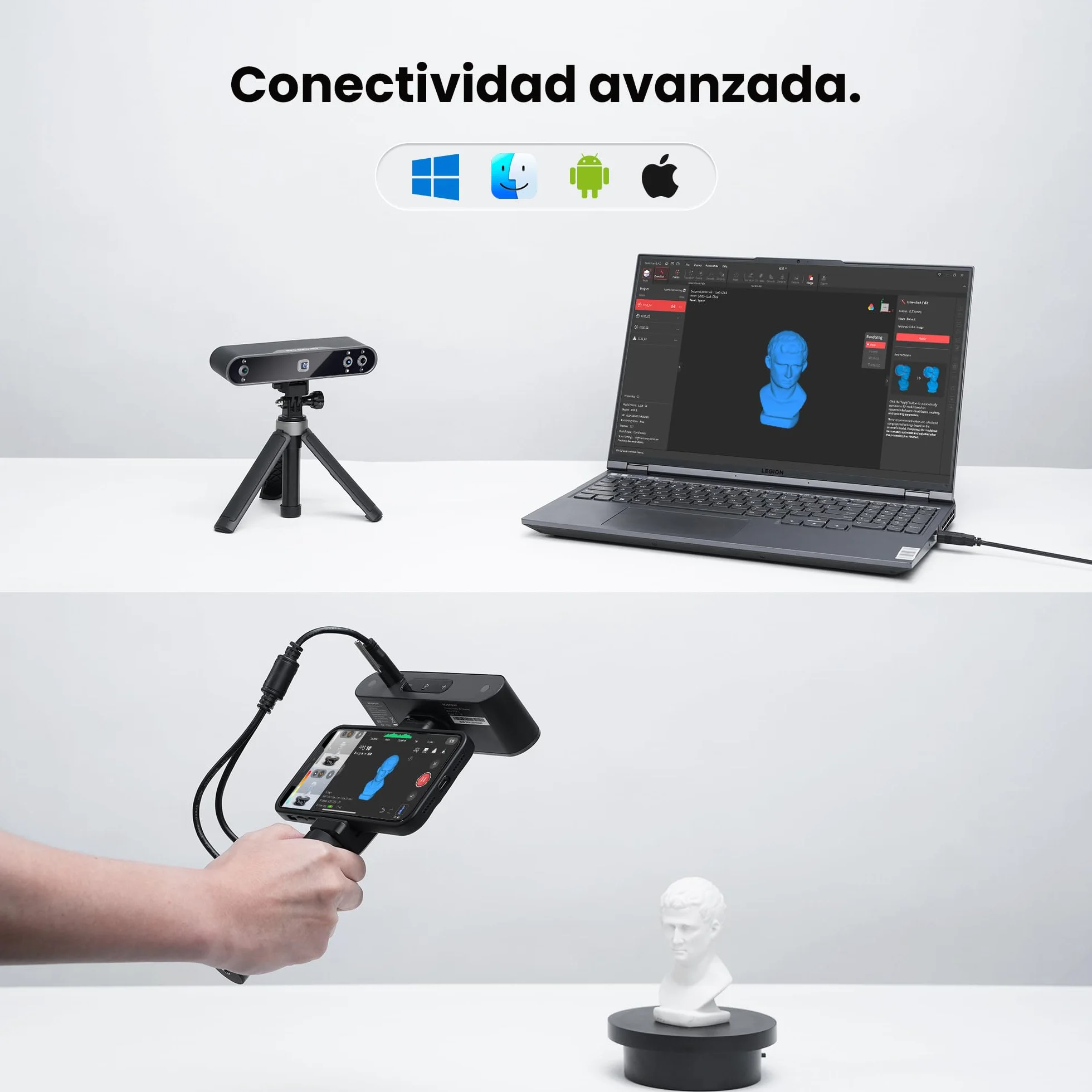 Revopoint POP 3 Escáner 3D portátil para impresora 3D, datos de color, precisión de 0,05 mm y velocidad de escaneado de hasta 18 FPS, compatible con móviles y portátiles, actualización 2023-Estándar