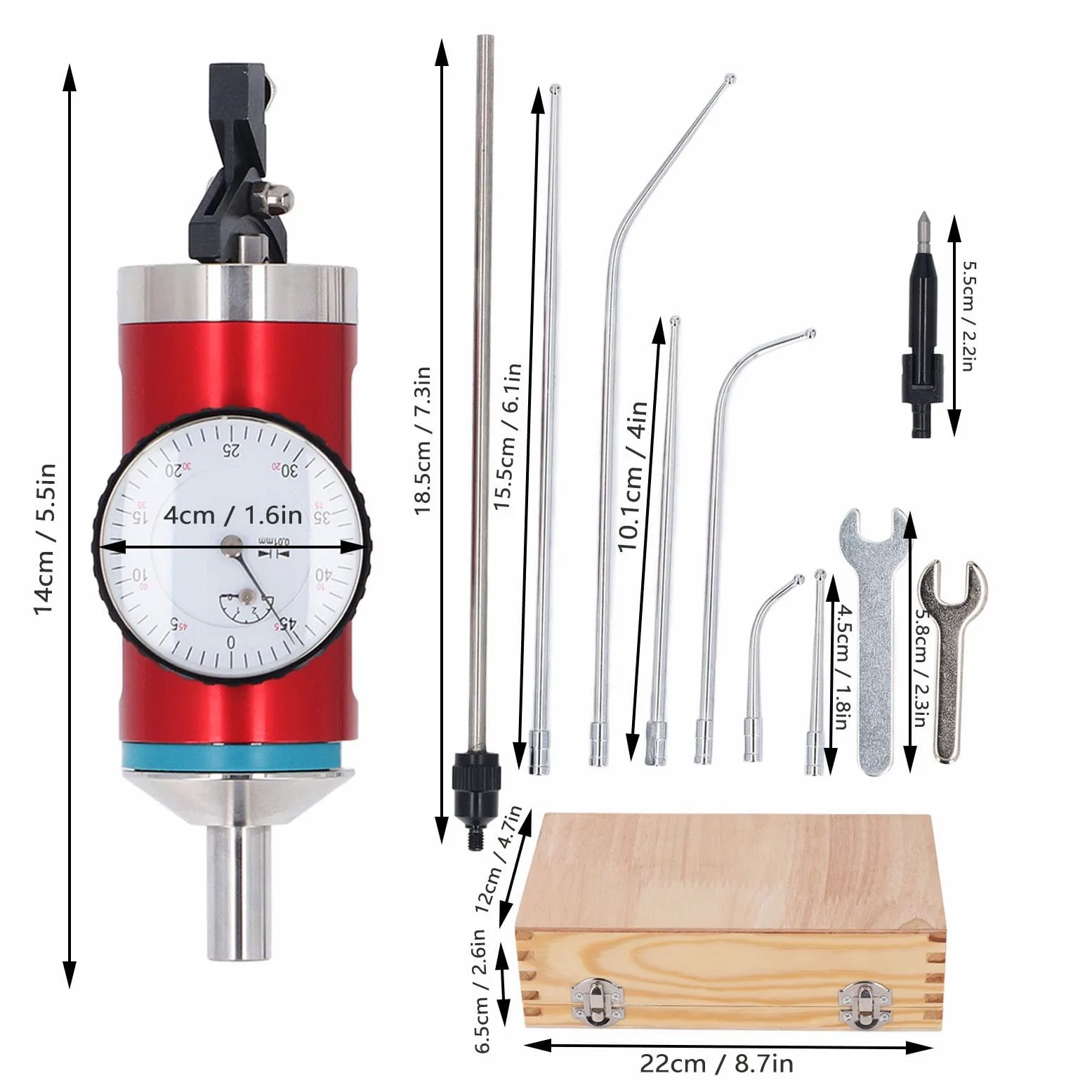Indicador de centrado coaxial, 0.01mm Escala 0-3mm Rango de Medición Fresadora Test Dial Set con Estuche, Palpador de precisión de aleación de aluminio para fresadoras