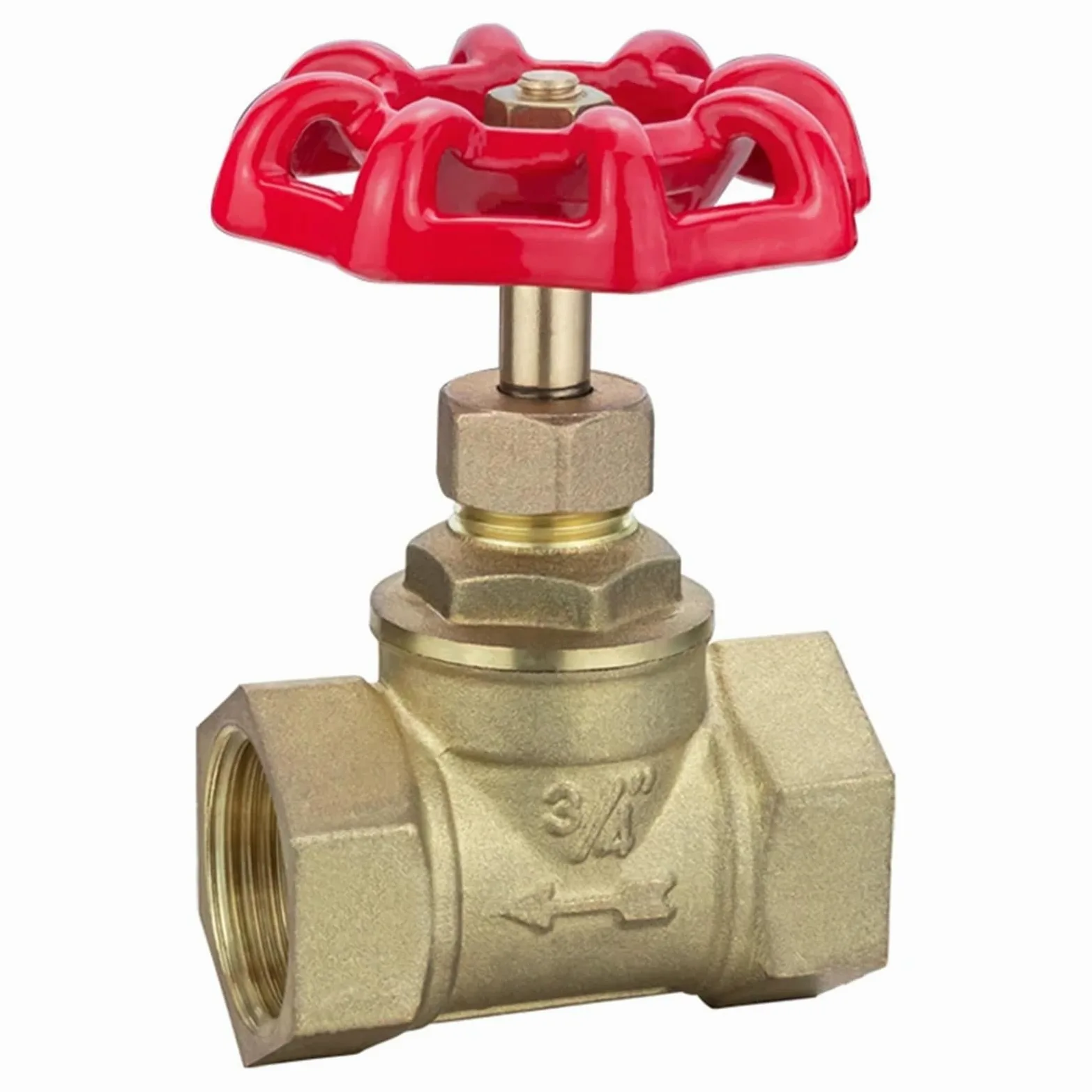 Válvula de compuerta latón Dos vías 1/2", 3/4", 1", 1 1/4", 2" con Interruptor válvula Agua, Rosca Interna, manija Tipo Flor Ciruelo(DN25)