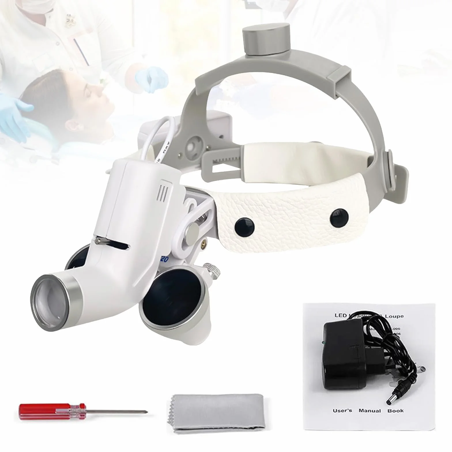 Lupas Quirúrgicas Dentales Médicas 3.5X 420mm con Lámpara LED 5W Ajustable