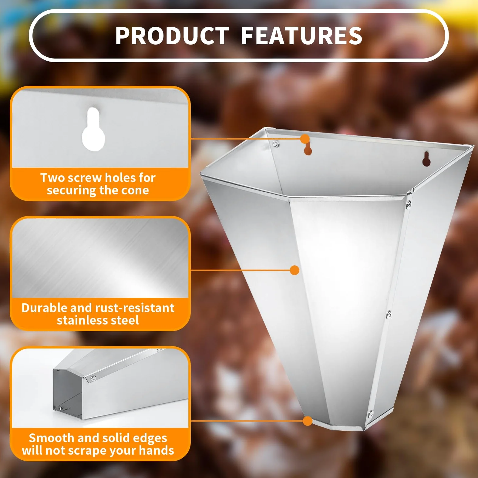 Cono de retención de pollo de acero galvanizado de gran tamaño para aves de corral, adecuado para capas grandes, asadores, asadores y pavos de hasta 14 libras, cono de matar con parte trasera