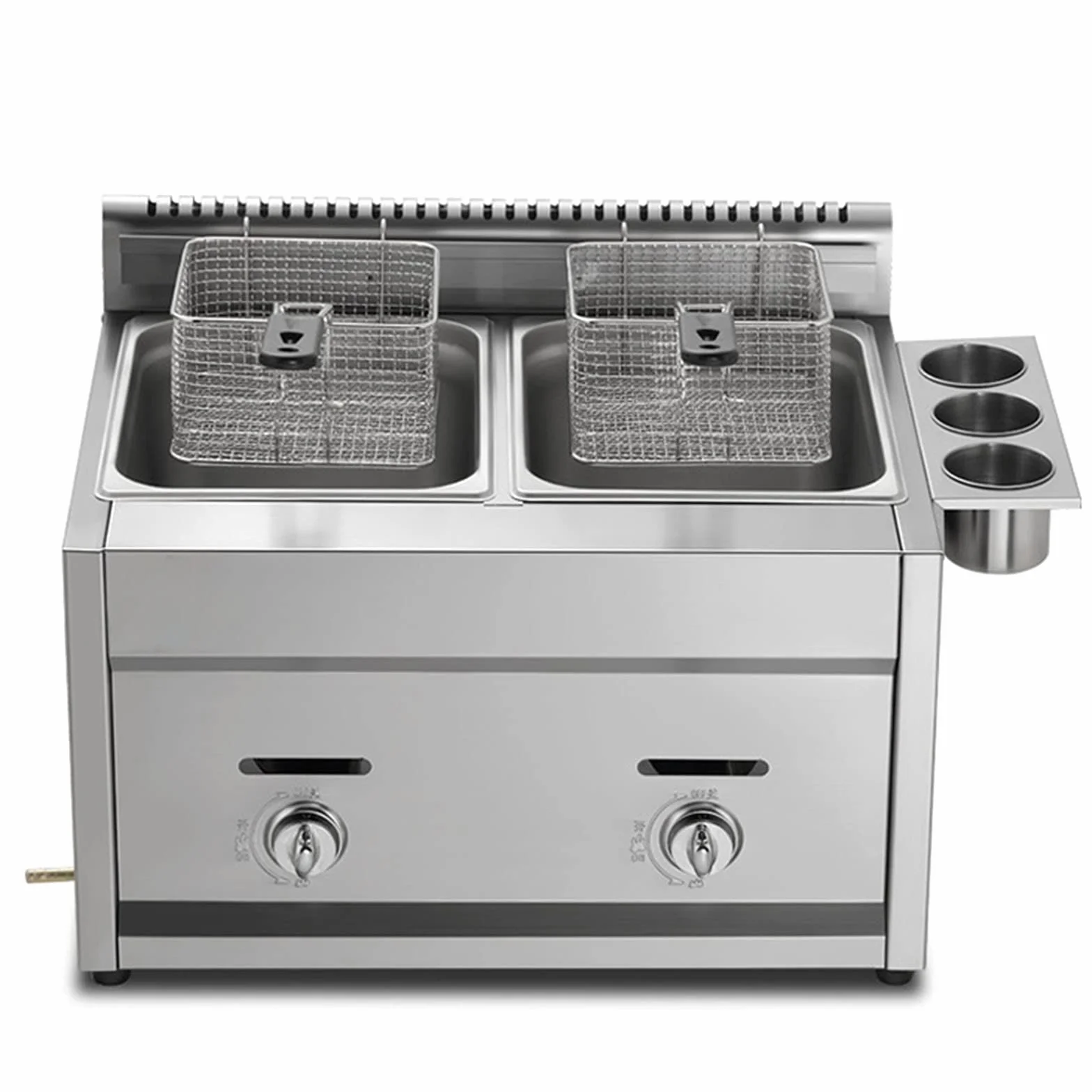 Freidora de gas profesional, freidora de gas 22L tanque de acero inoxidable con cuchara freidoras industriales fritadeira, Freidora De Acero Inoxidable Doble Tanque Con Calentamiento Rápido Para Us