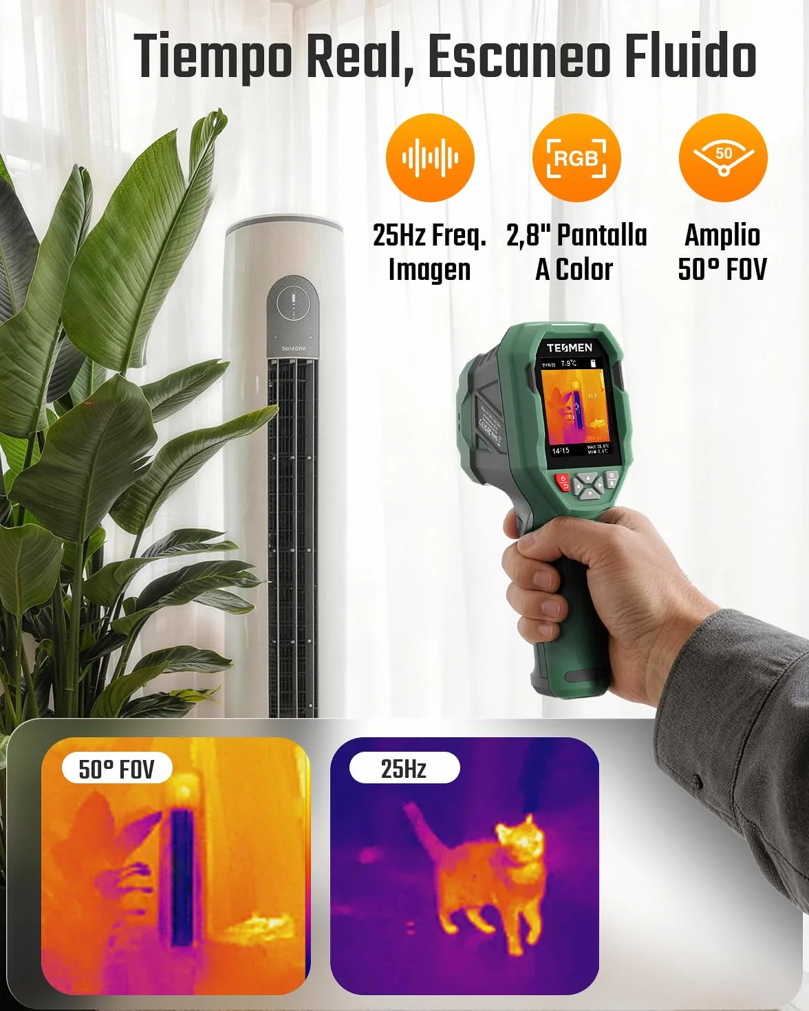 TESMEN TKA-6000 Cámara Térmica, -20°C~550°C, Portátil 25 Hz, TISR 240x240, Ultra-sensible 40mK, Seguimiento en Vivo para Mantenimiento del Hogar, Inspección de Fugas y HVAC