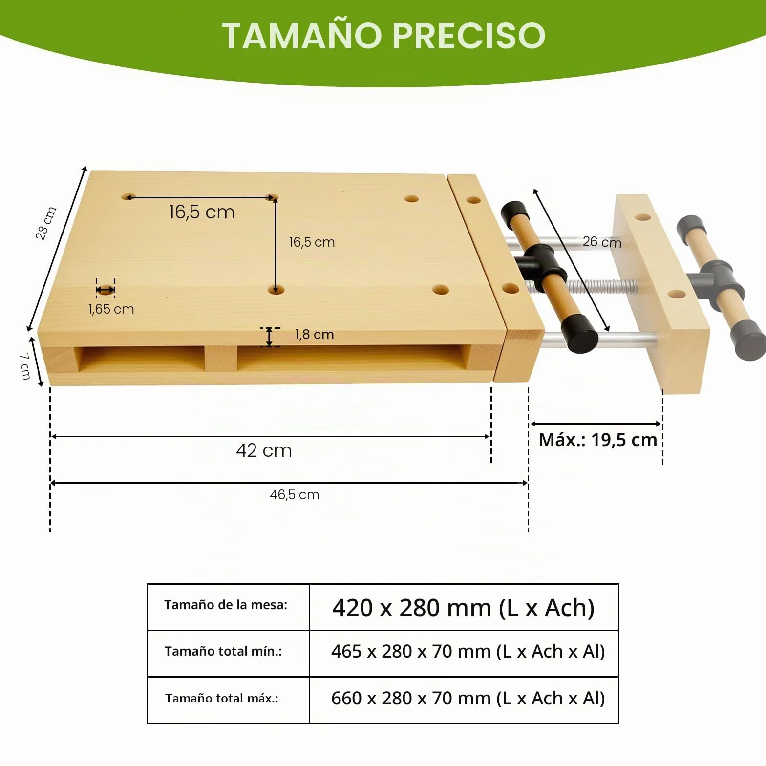 Banco de Trabajo Portátil 46,5×28×7 cm Mesa Carpintería Taller Móvil Torno Madera Tornillo de Banco